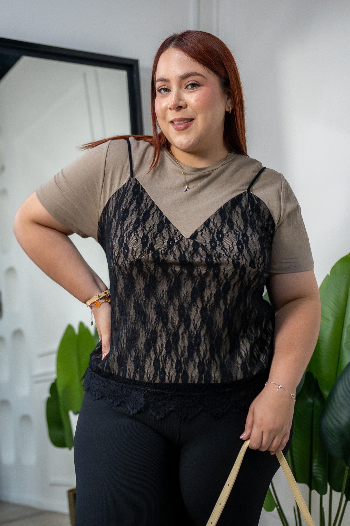 Blusa con Corset de Encaje Curvy Cafe