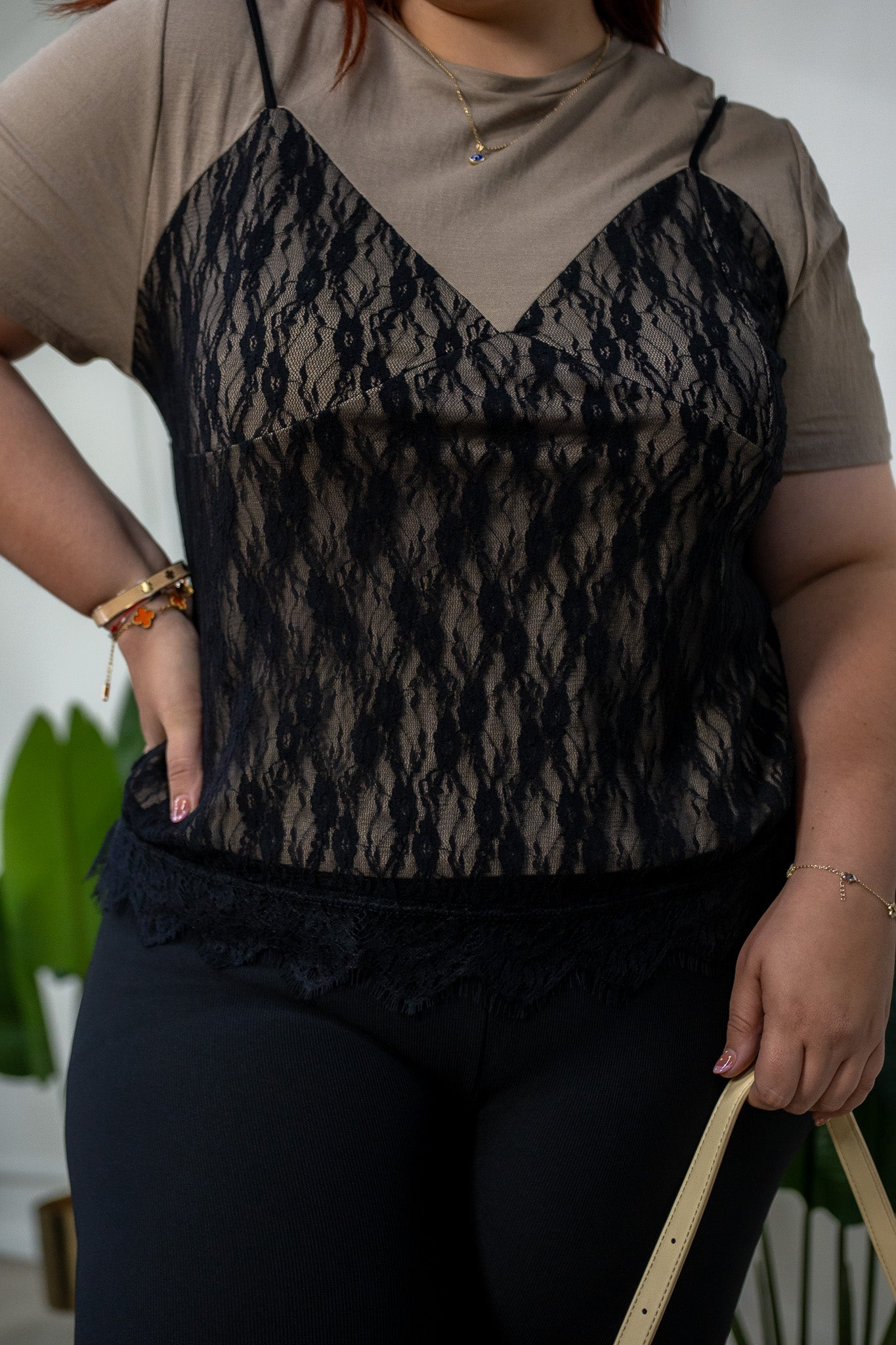 Blusa con Corset de Encaje Curvy Cafe