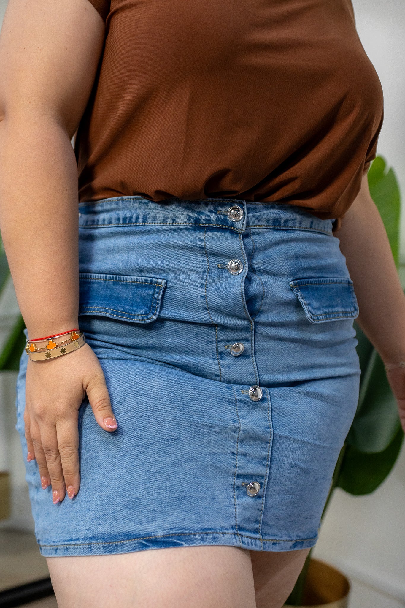 Falda Denim con Botones Curvy Claro