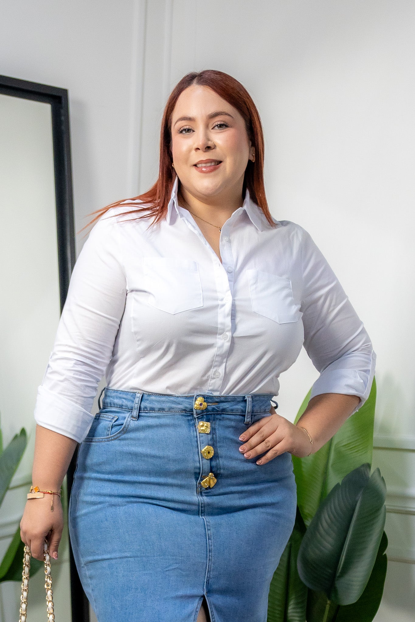 Camisa Curvy Lisa Stretch Manga Larga