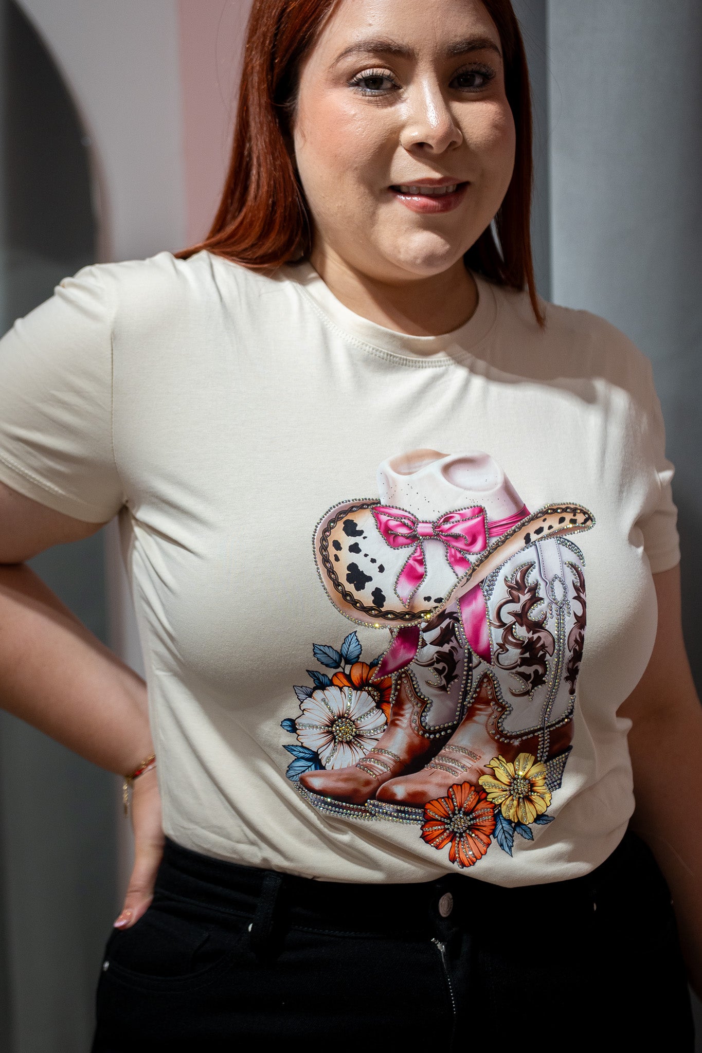 Playera Cowgirl Curvy Beige