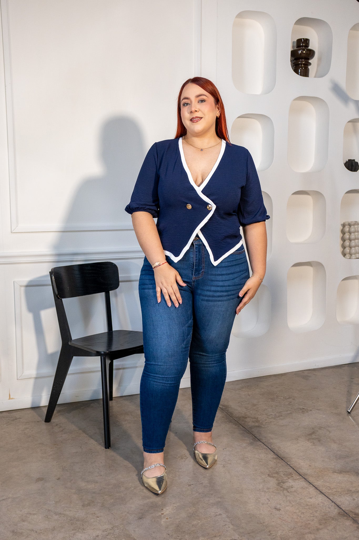 Jeans Curvy Skinny Cintura Alta Azul Oscuro Stretch