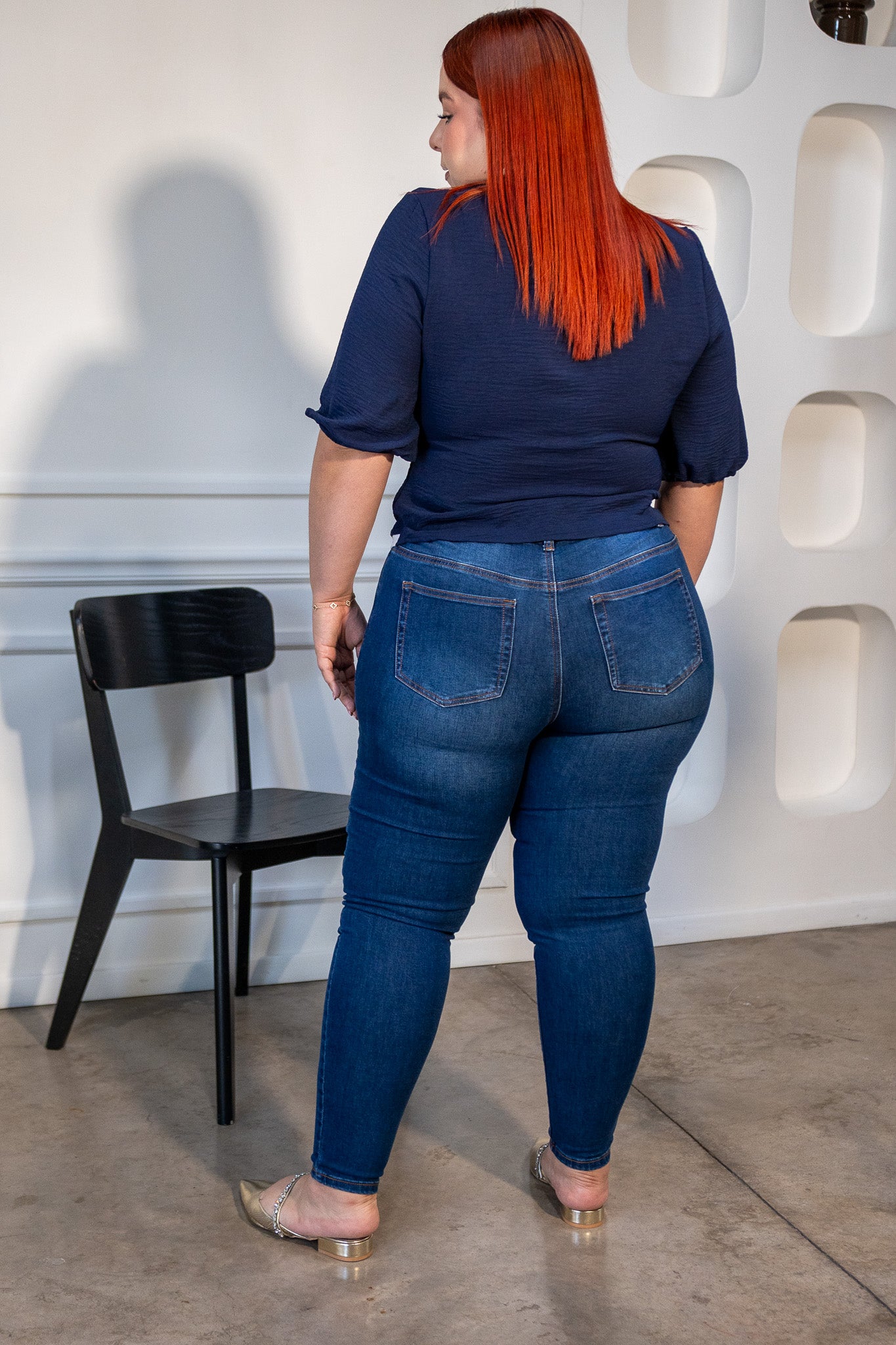 Jeans Curvy Skinny Cintura Alta Azul Oscuro Stretch