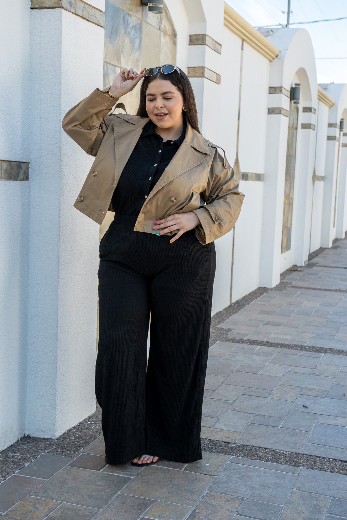 Set Curvy Blusa Pantalón Wide Textura Negro