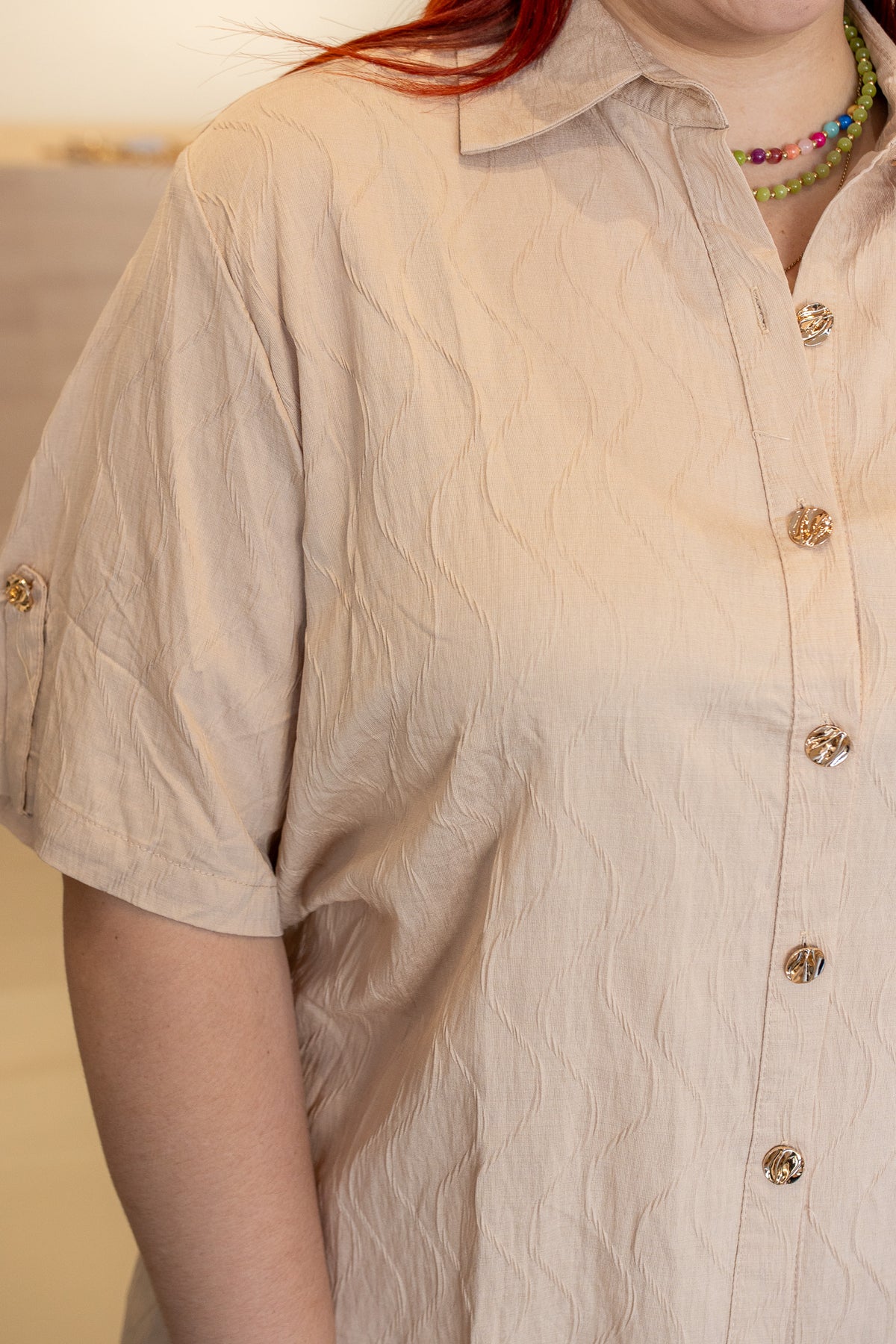 Set Curvy Camisa Cropped Pantalón Wide Leg Beige