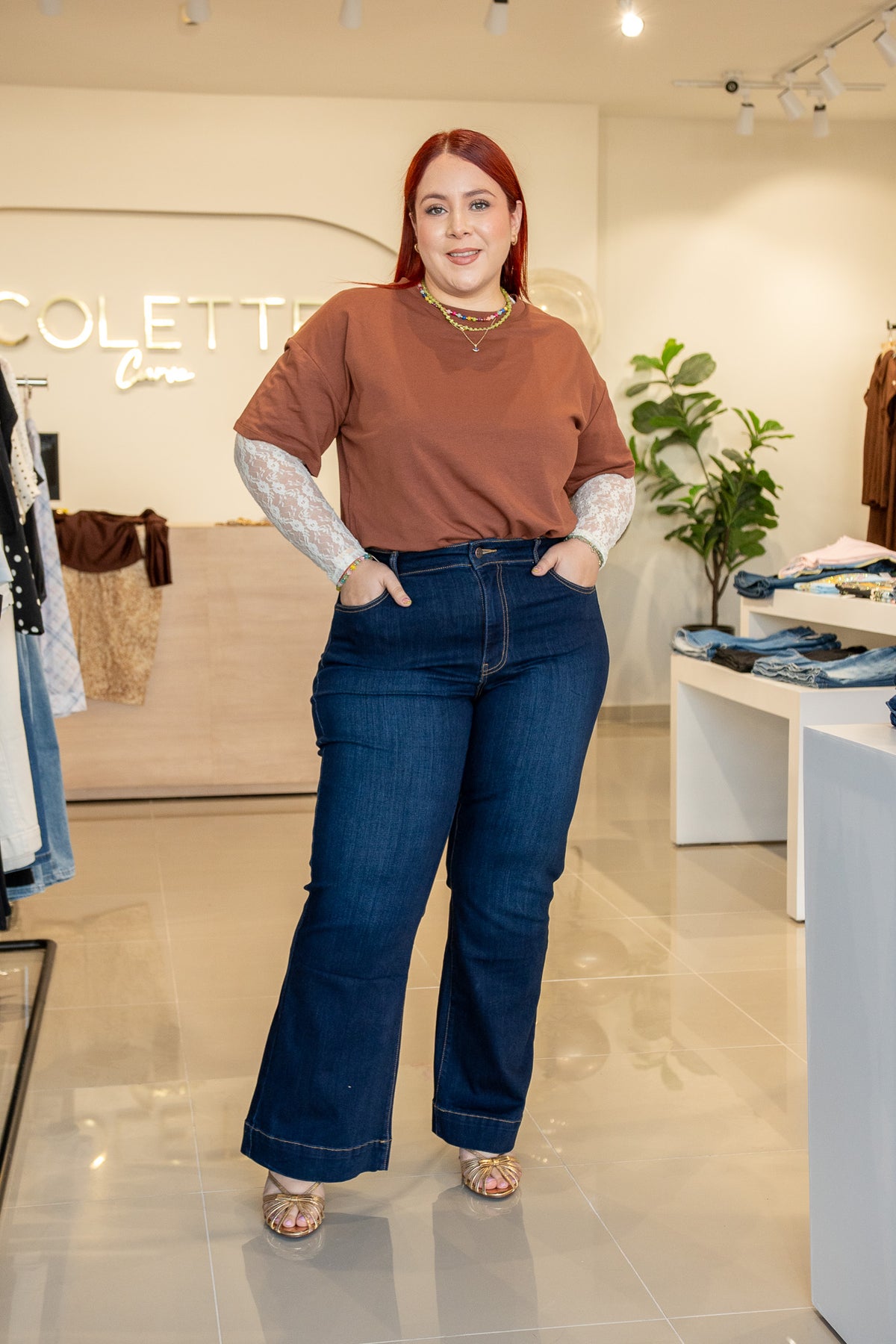 Playera Curvy Oversize Algodón Stretch Verde Olivo y Cafe Casual