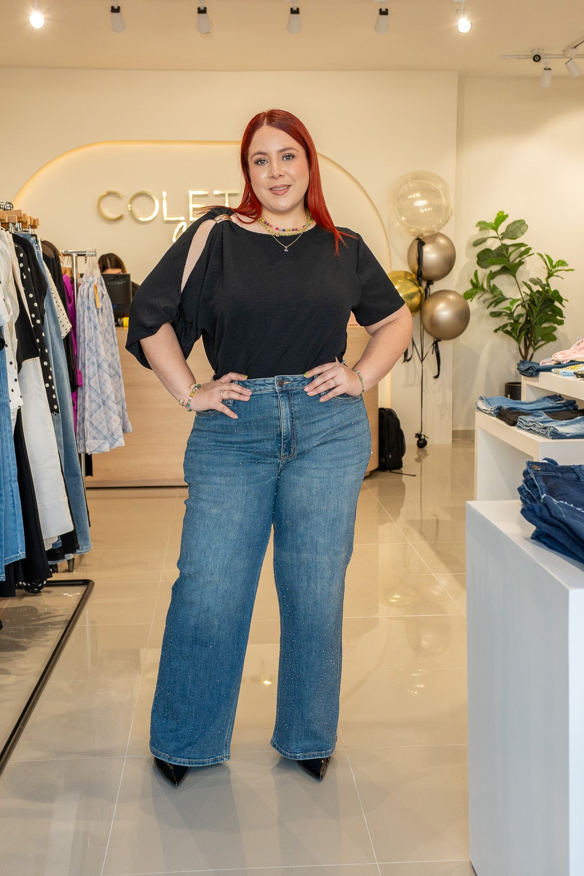 Jeans Recto Brillos Curvy Oscuro