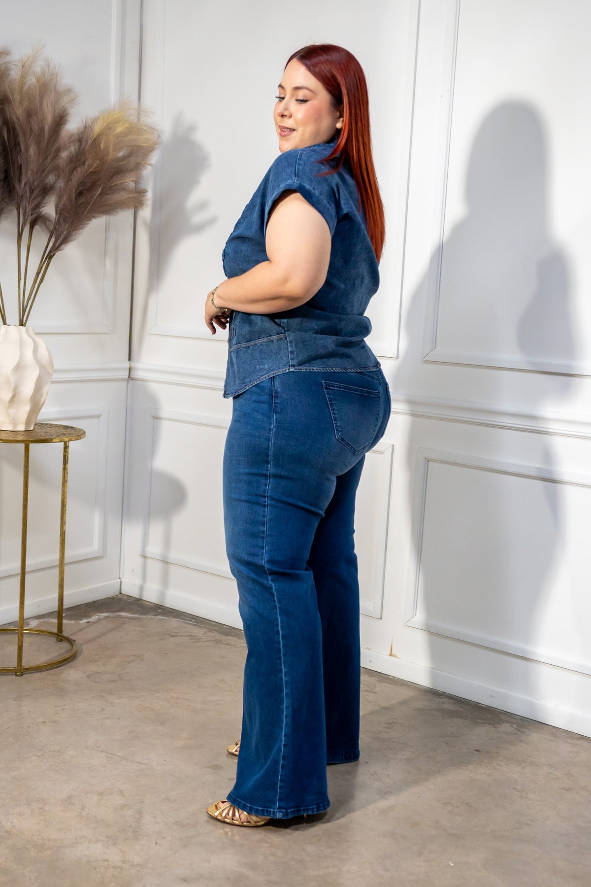 Jeans Curvy Wide Leg Liso Oscuro