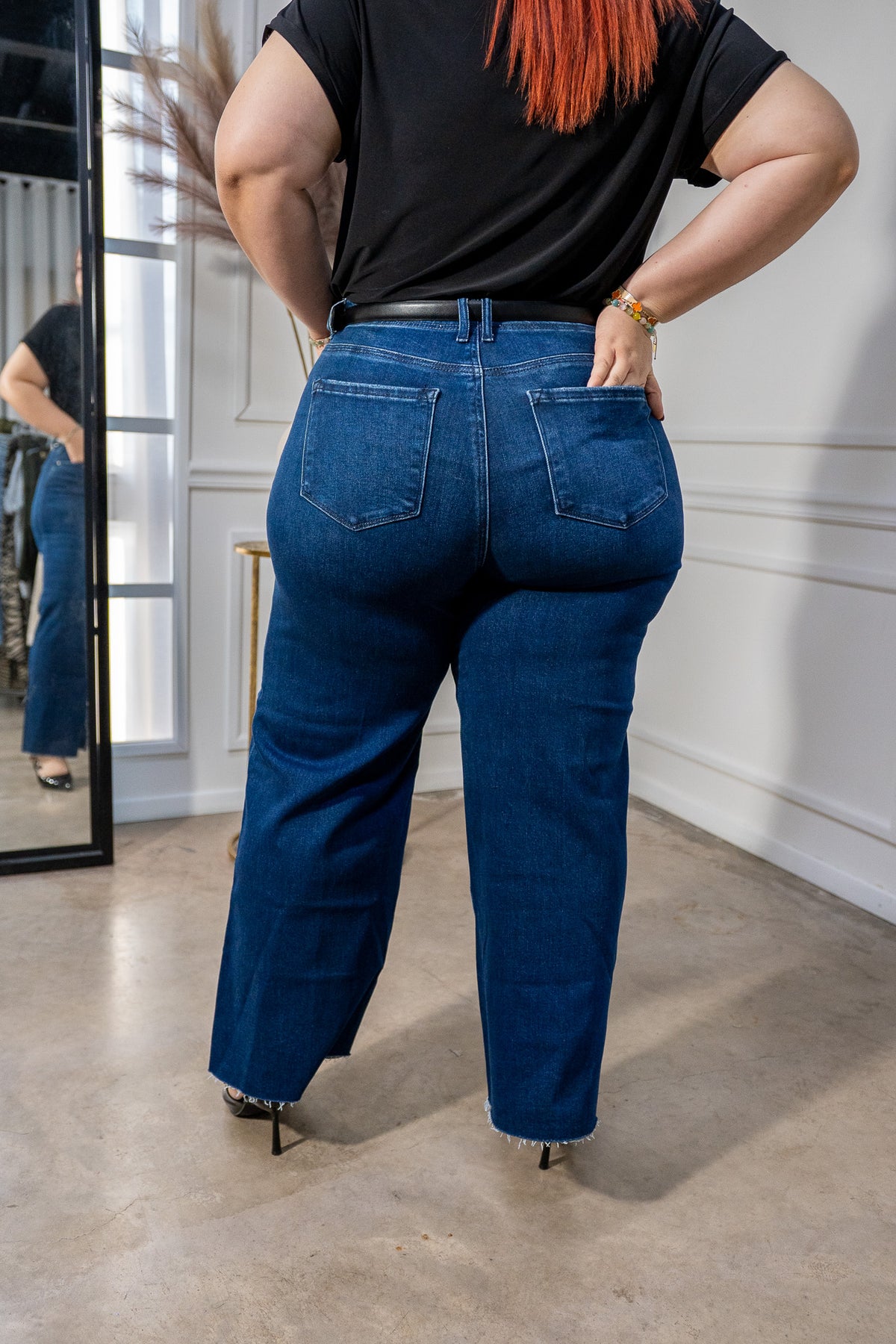 Jeans Wide Leg Crop Liso Curvy Oscuro Algodón