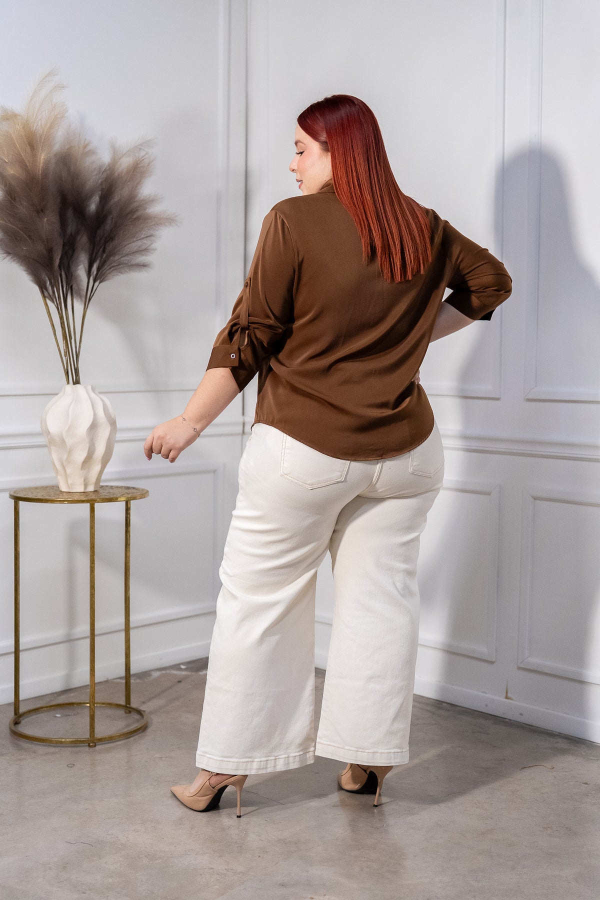 Jeans Curvy High Rise Crop Wide Leg Ivory