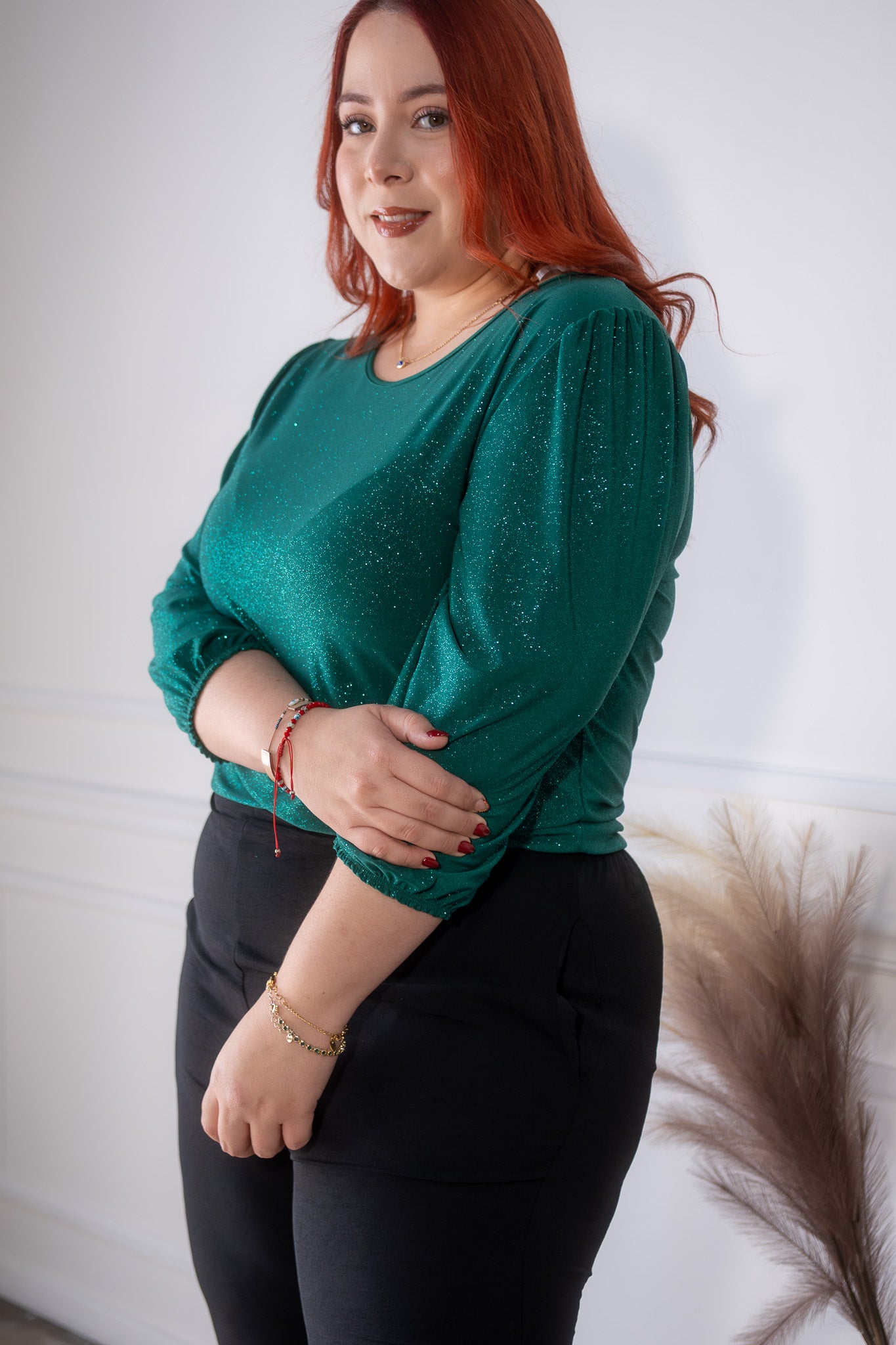 Blusa m/larga glitter verde