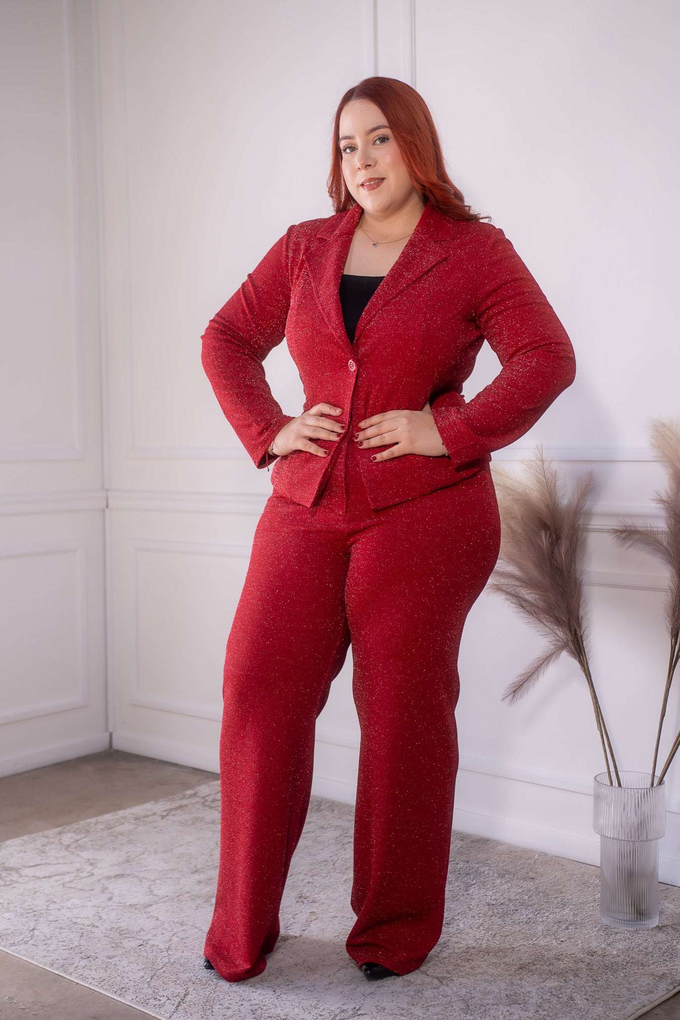 Set pantalon acanalado brillos rojo