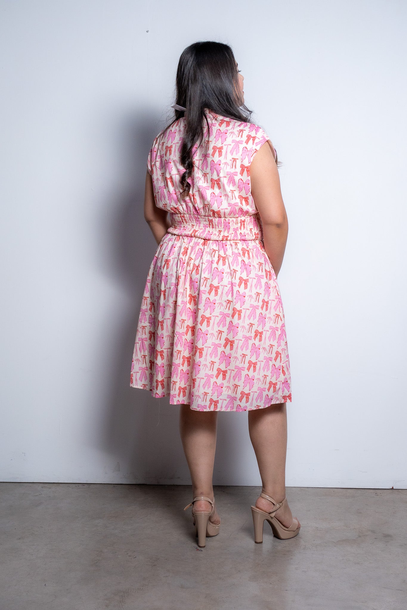 Vestido print moños rosa