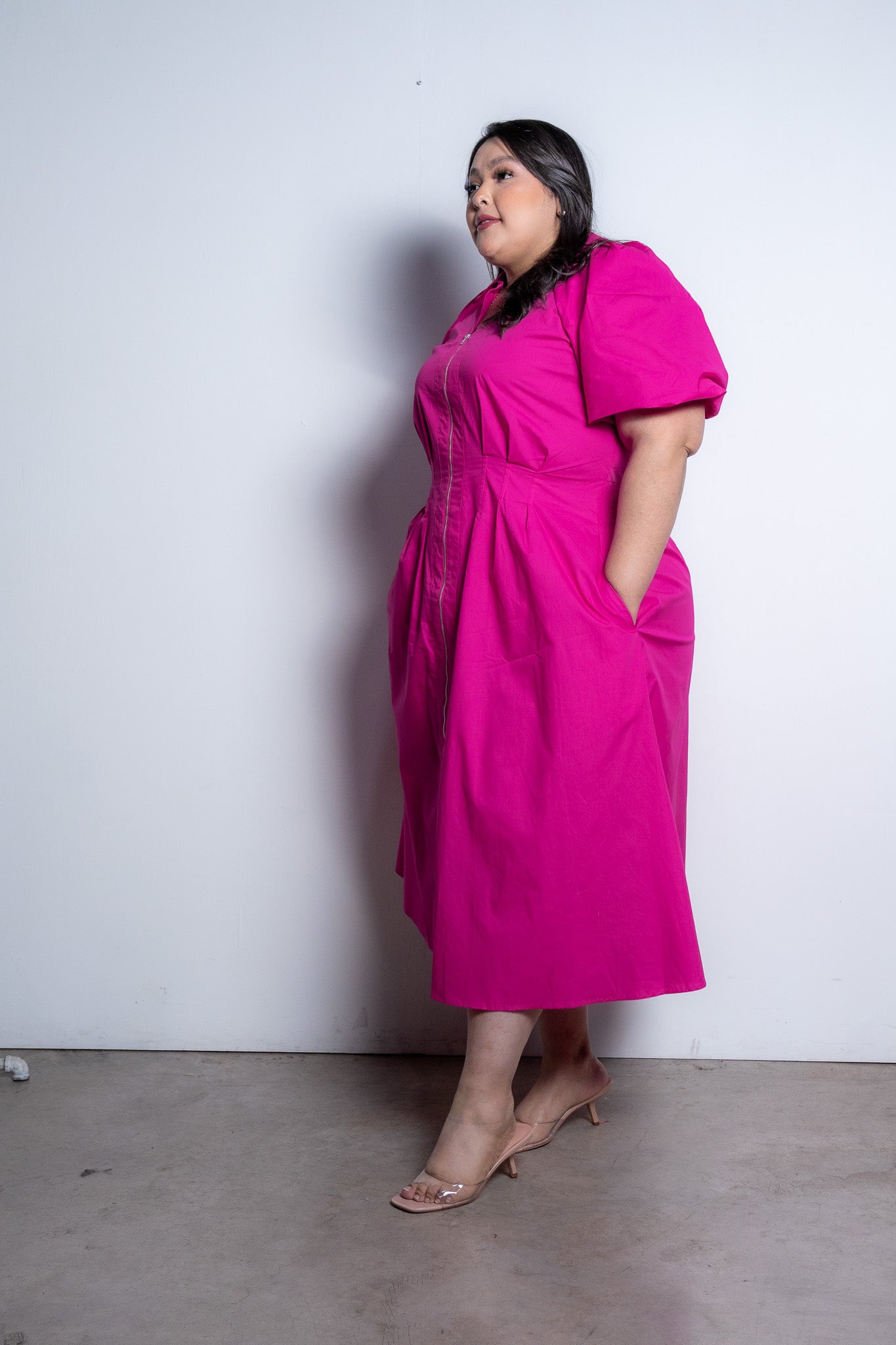 vestido midi c/ziper rosa