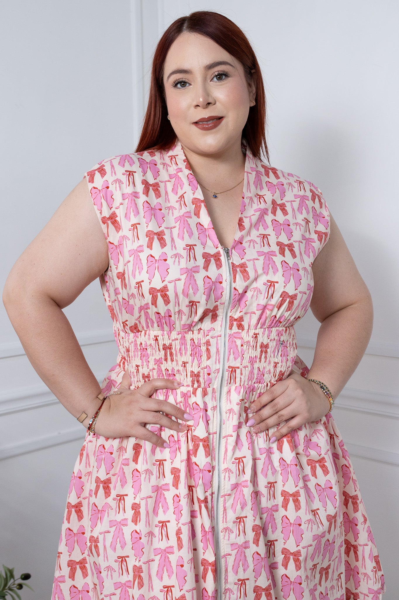 Pink bow print dress