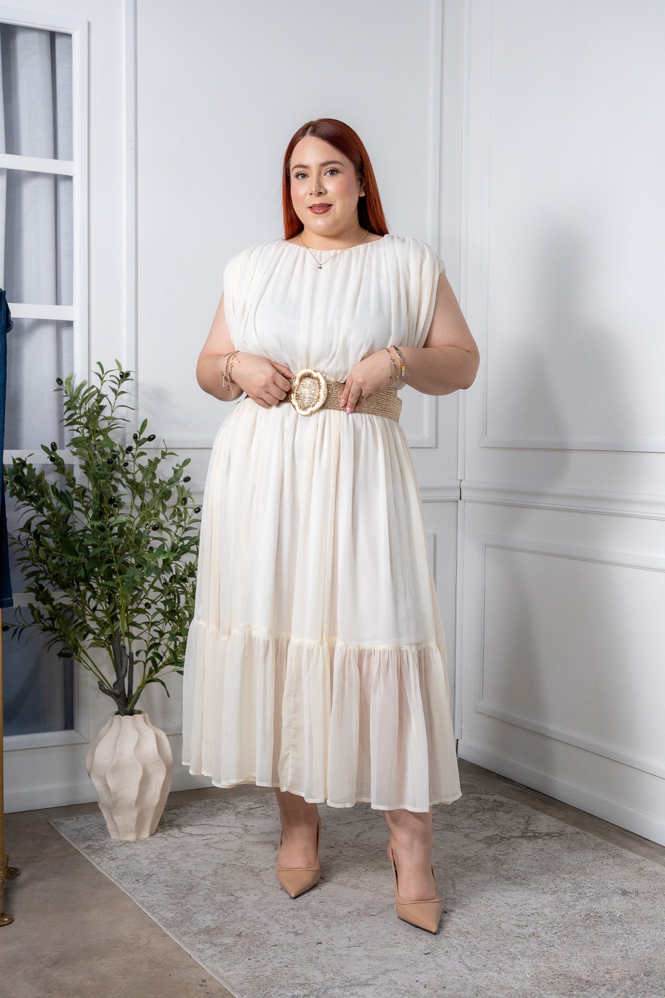 Maxi vestido liso c/lazo ivory