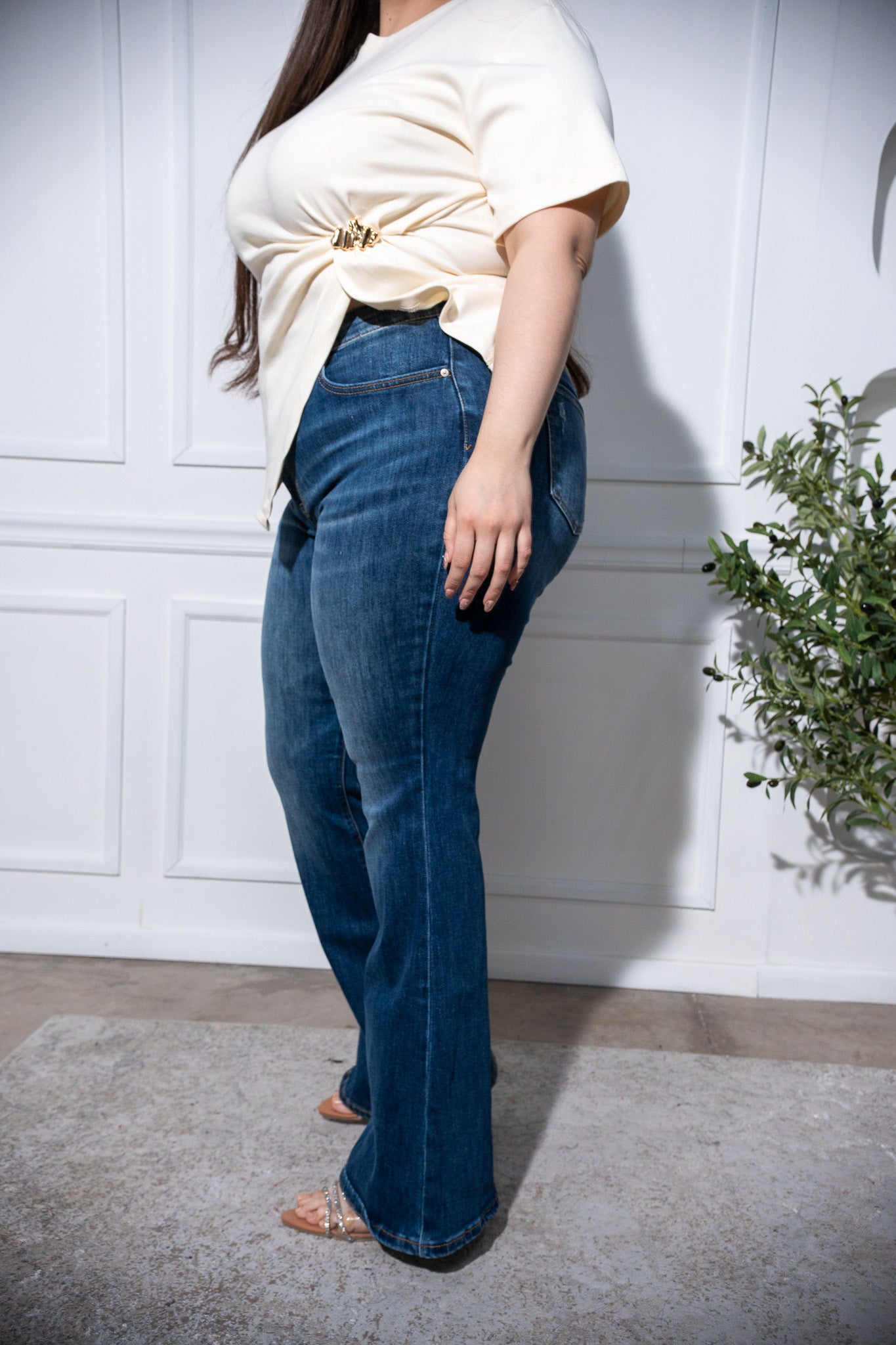 Dark plain bell-bottom jeans