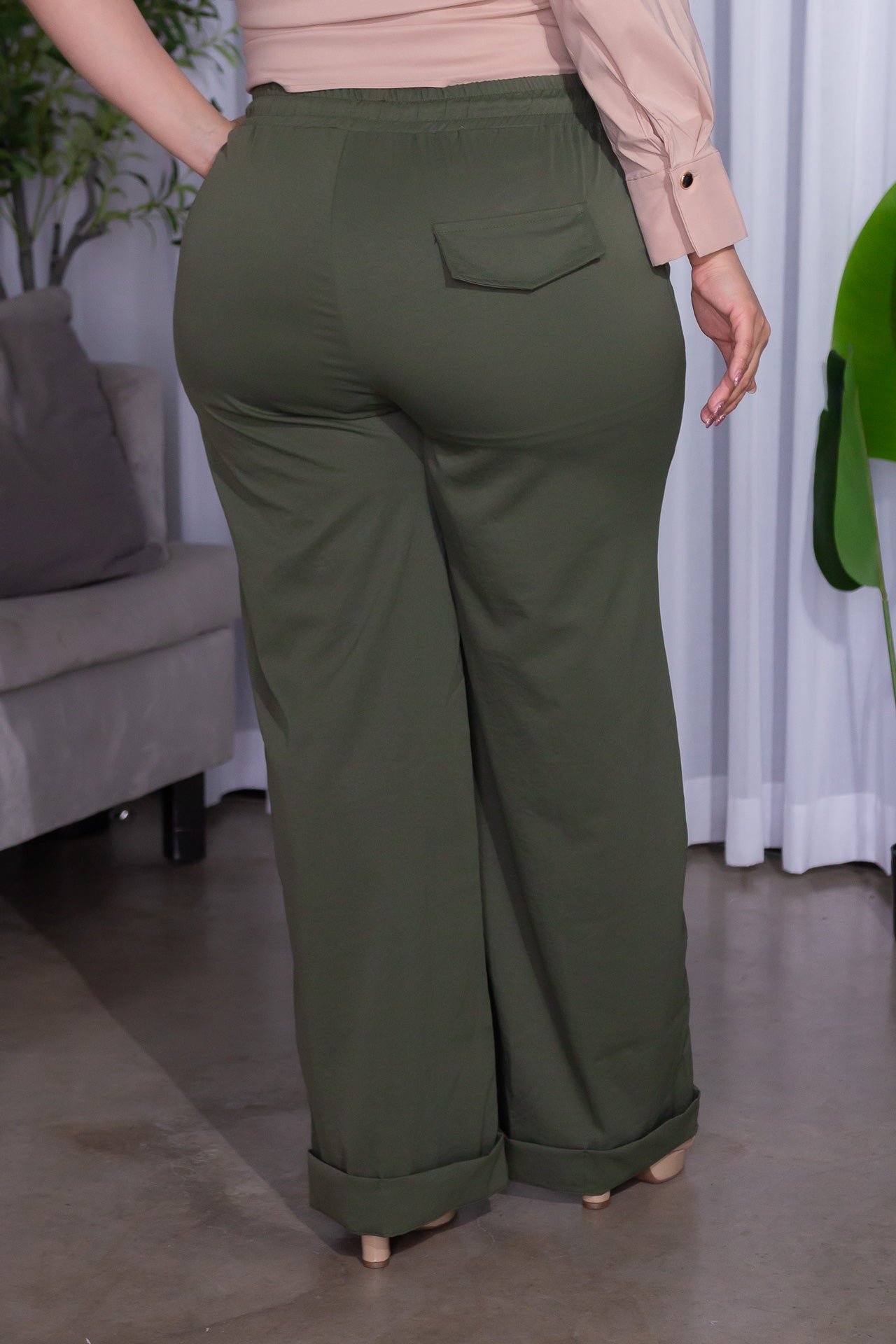 Pantalón Verde Militar con Cintura Elástica