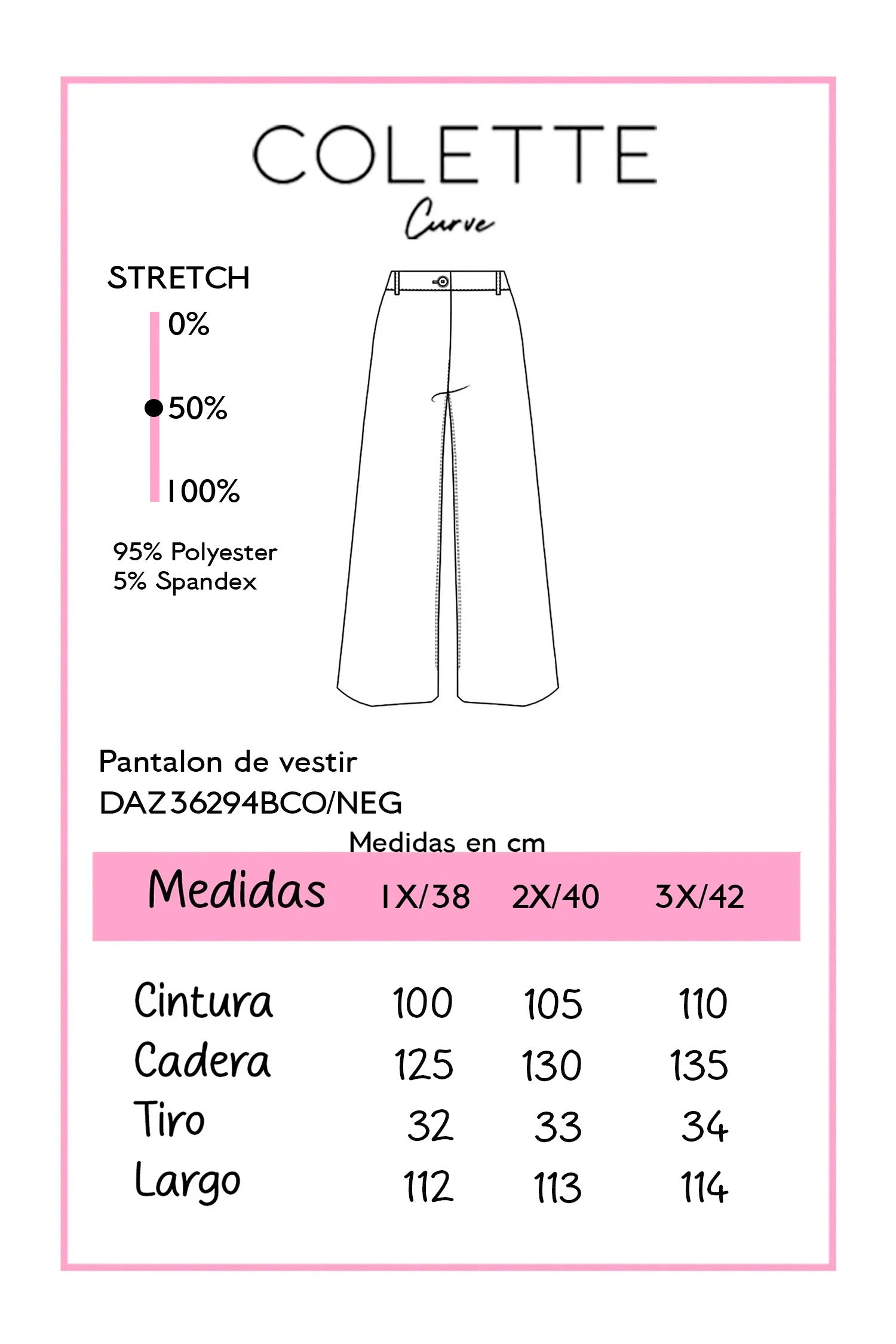 Chart de medidas DAZ36294BCO