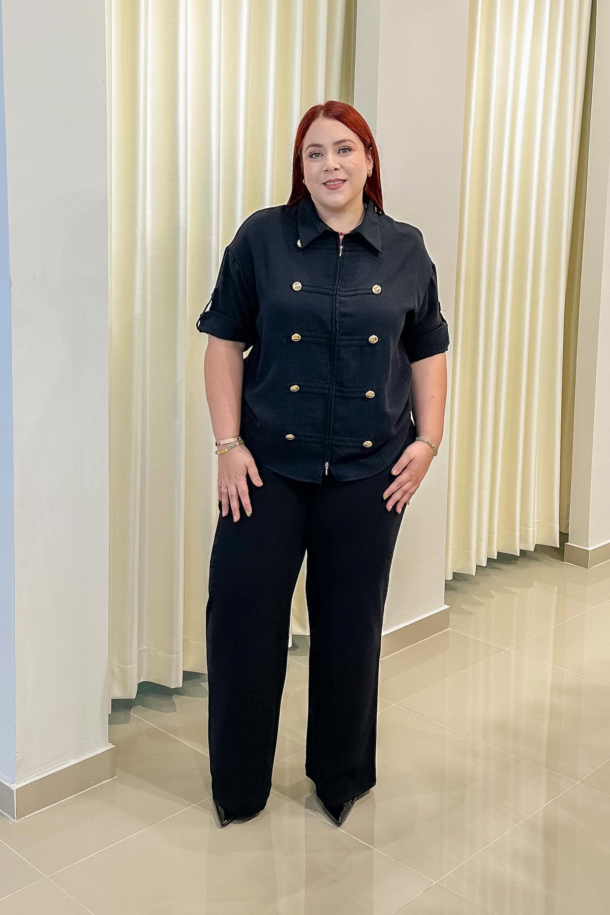 Pantalón Curvy Vestir Recto Liso Negro