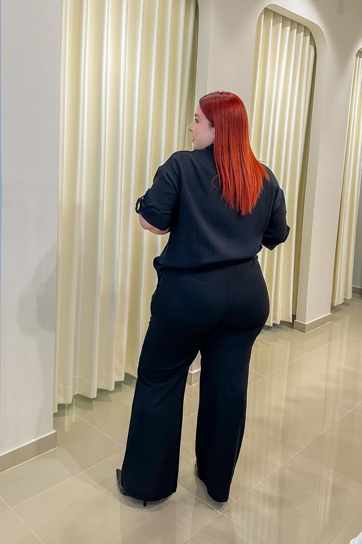 Pantalón Curvy Vestir Recto Liso Negro