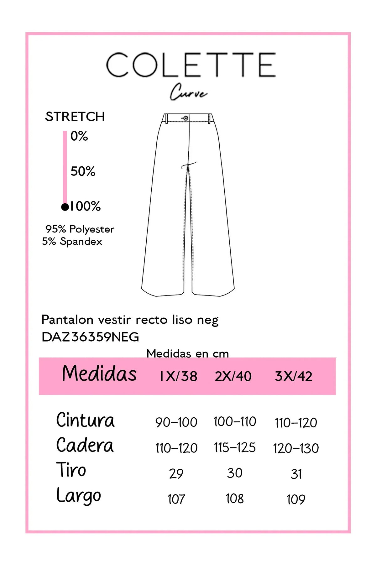 Pantalón Curvy Vestir Recto Liso Negro