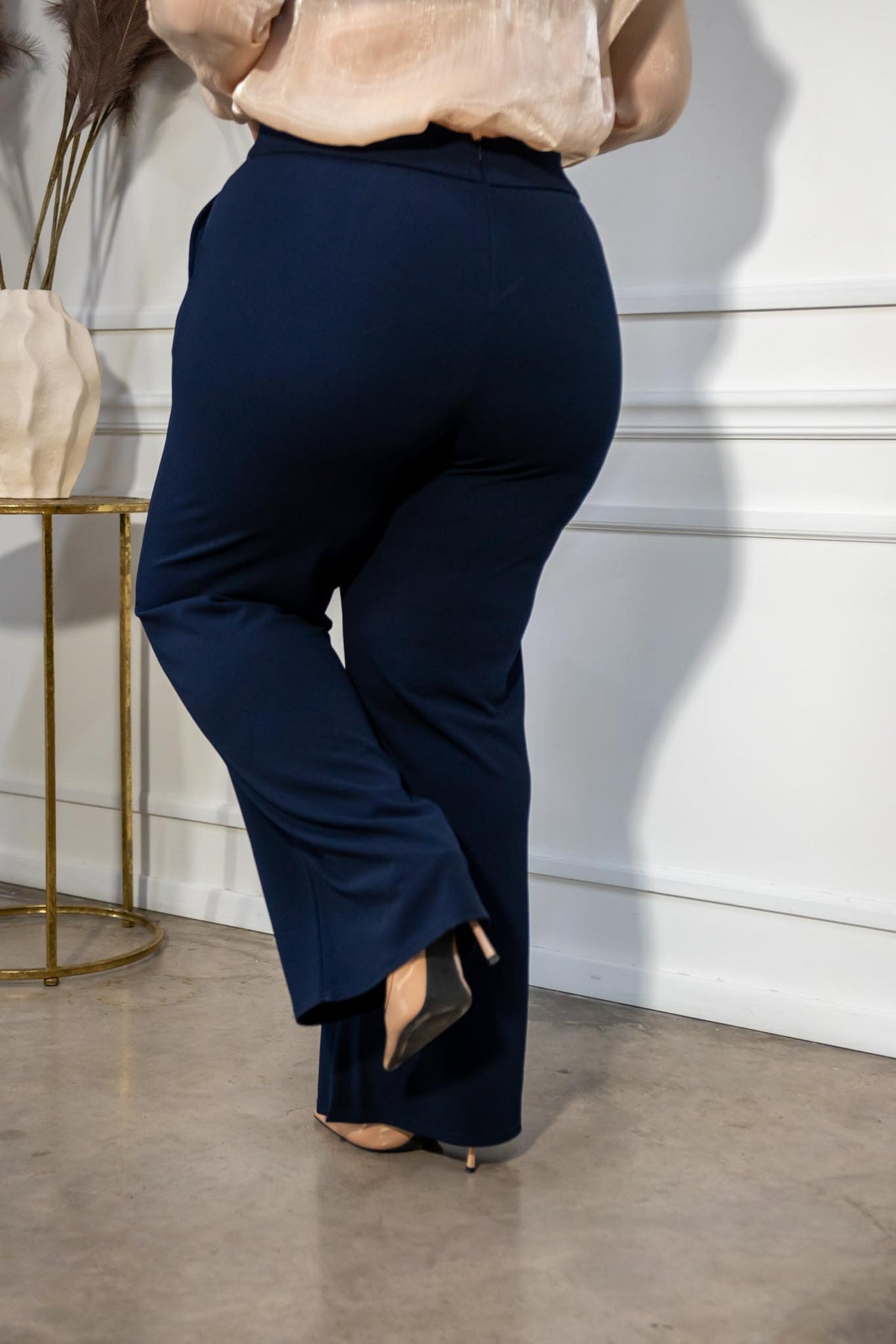 Pantalón Curvy Vestir Hebilla Pierna Ancha Navy