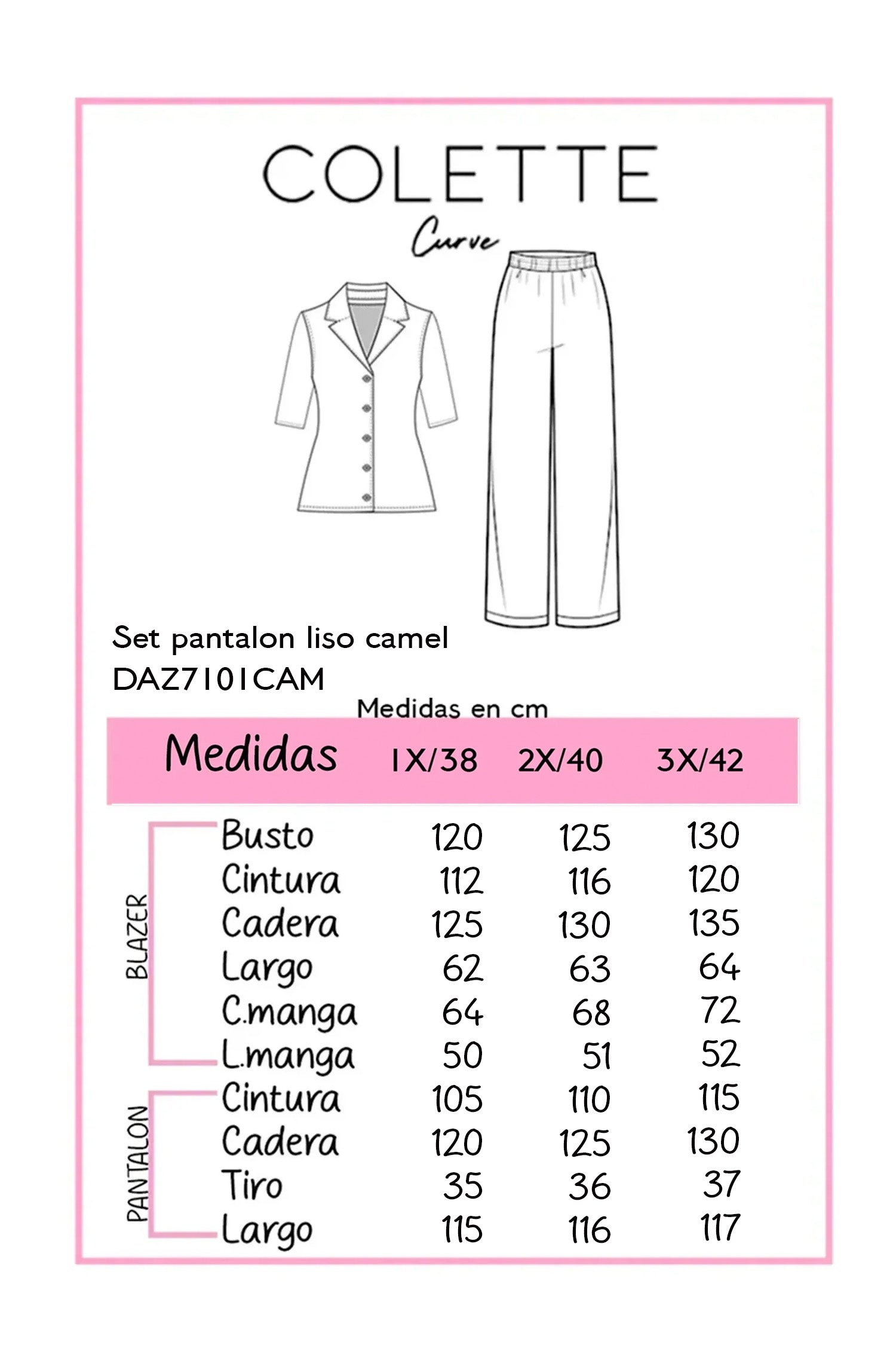 Set Curvy Blazer y Pantalón Palazzo Lino Lazo Espalda Camel