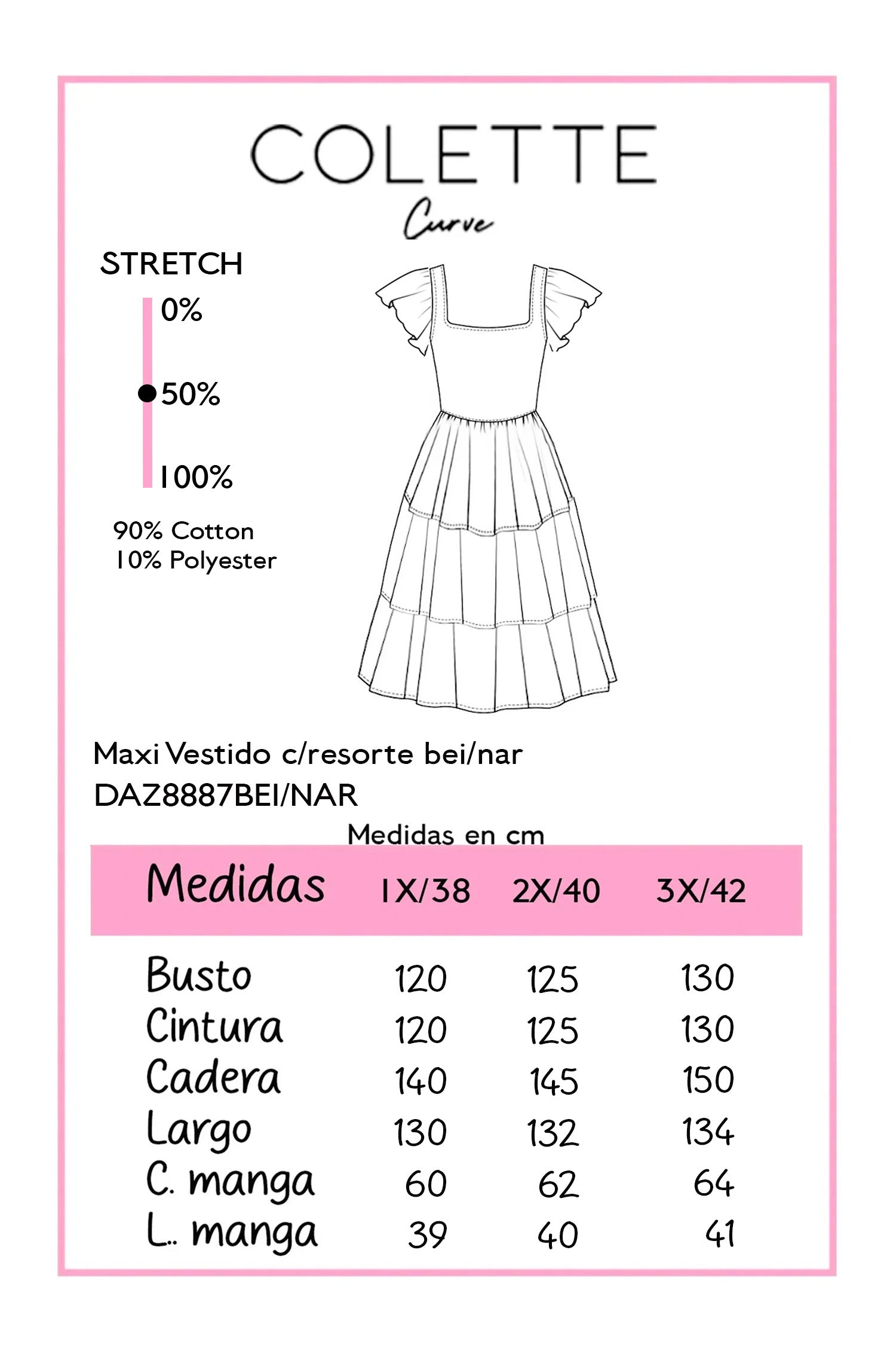 Maxi Vestido Curvy Escote Cuadrado Resorte Manga Abullonada Beige
