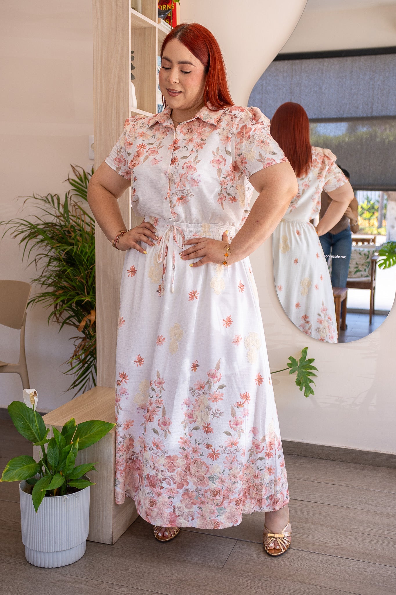 Set Curvy Blusa y Falda Maxi Floral Print Romántico Ivory