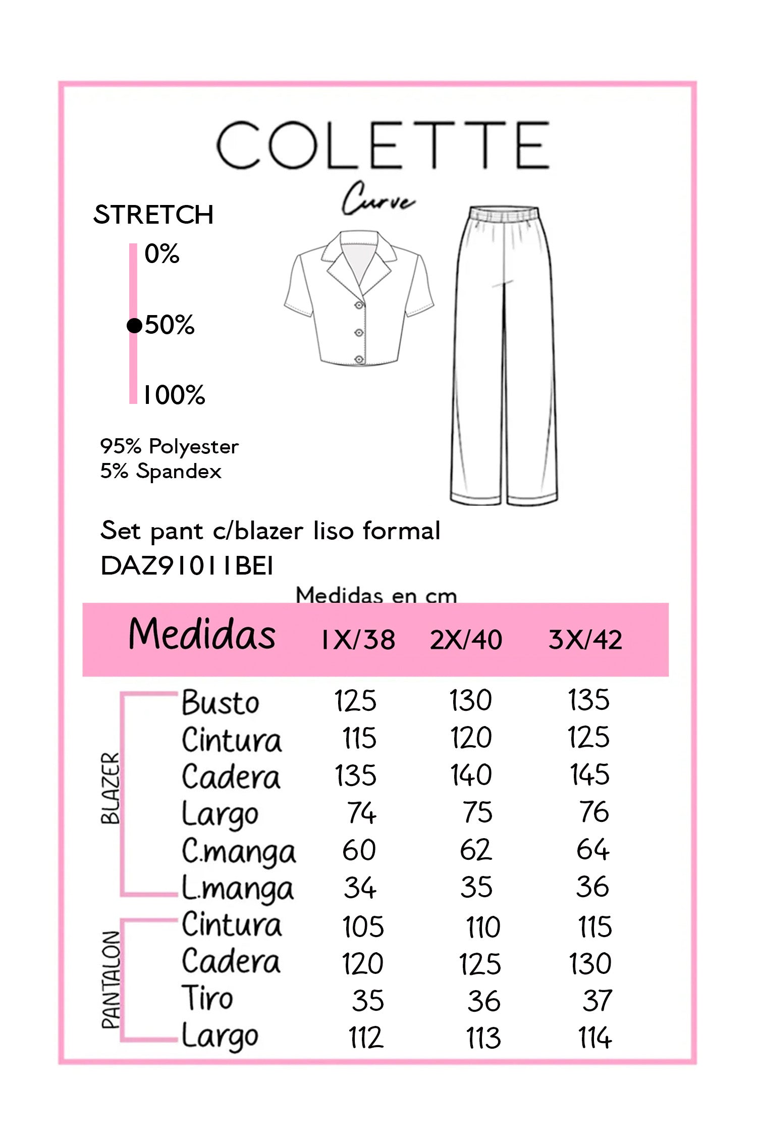 Chart de medidas DAZ91011BEI