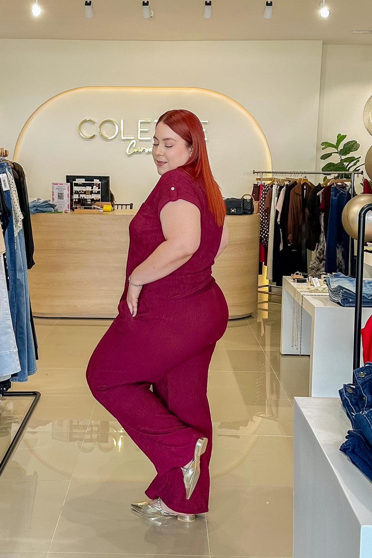 Set Curvy Camisa Pantalón Wide Textura Tinto