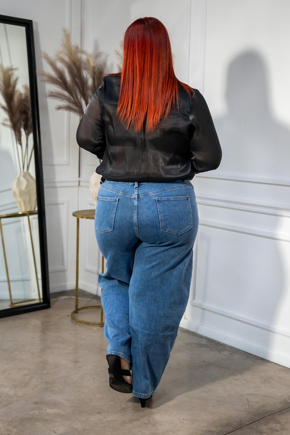 Camisa Curvy Satinada Manga Larga Negro