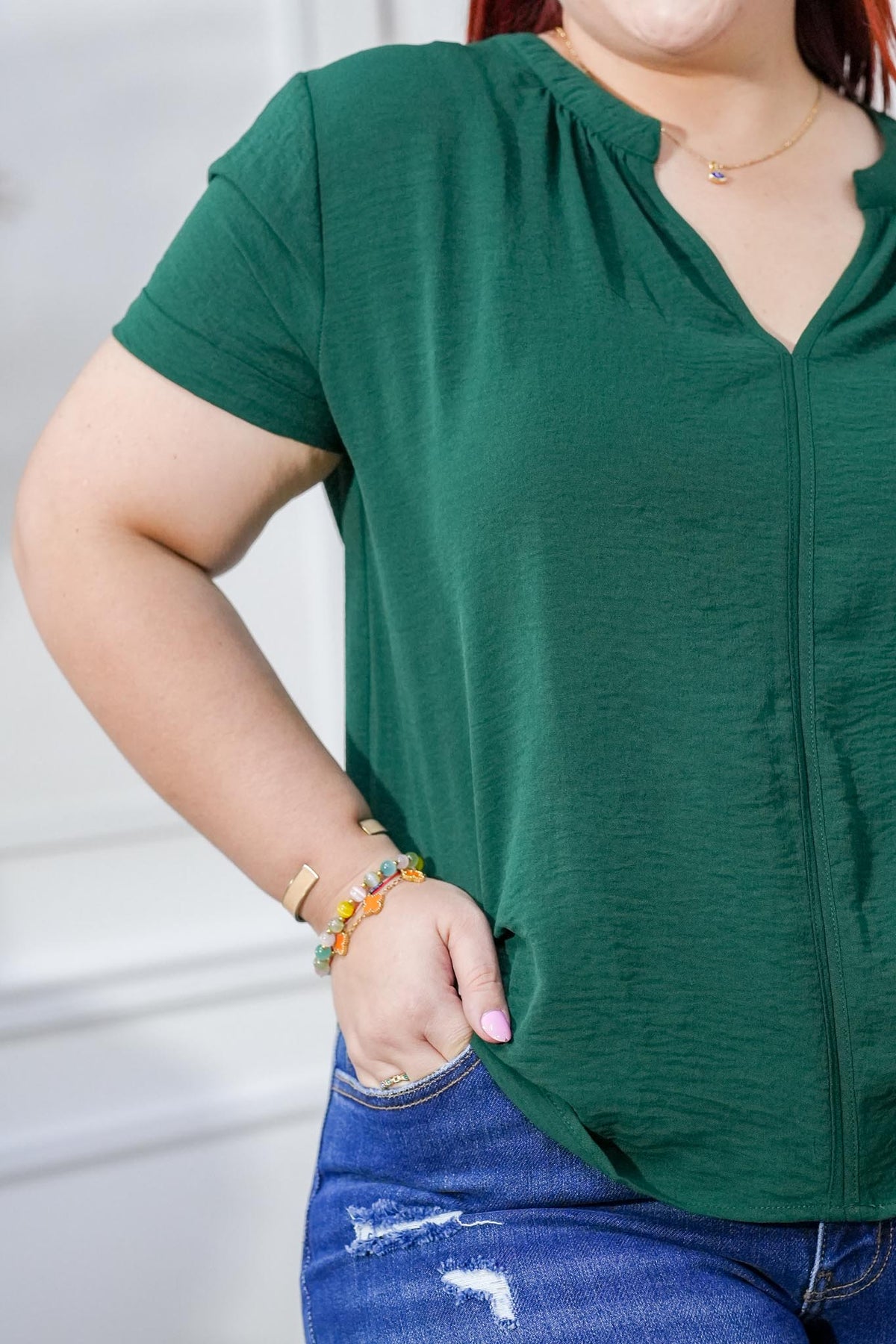 Blusa Curvy Lisa Cuello V Manga Corta Verde
