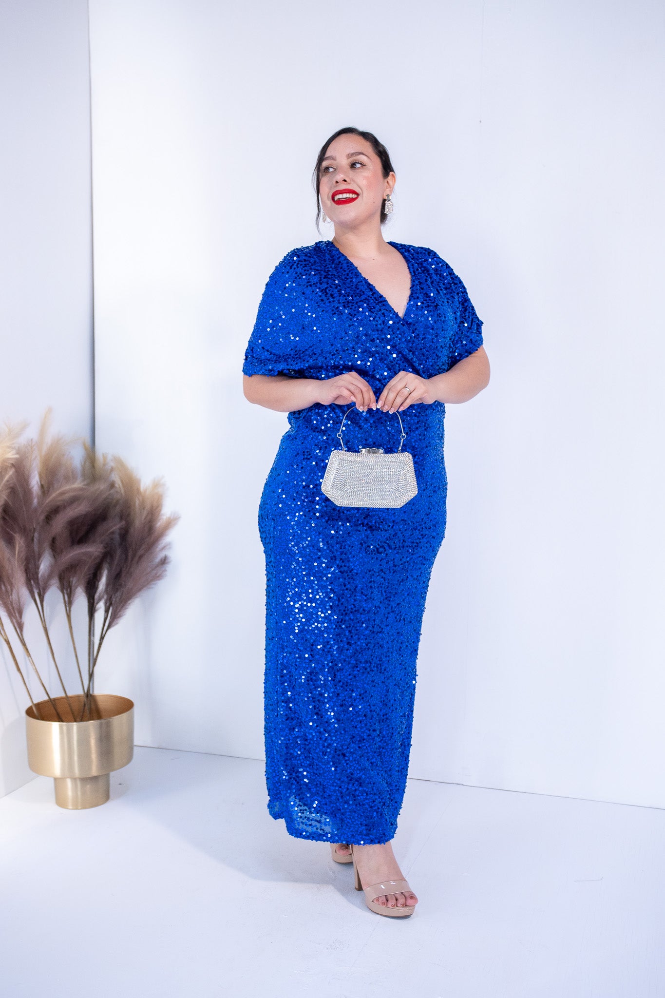 Vestido de Lentejuela Azul Plus Size para Mujer