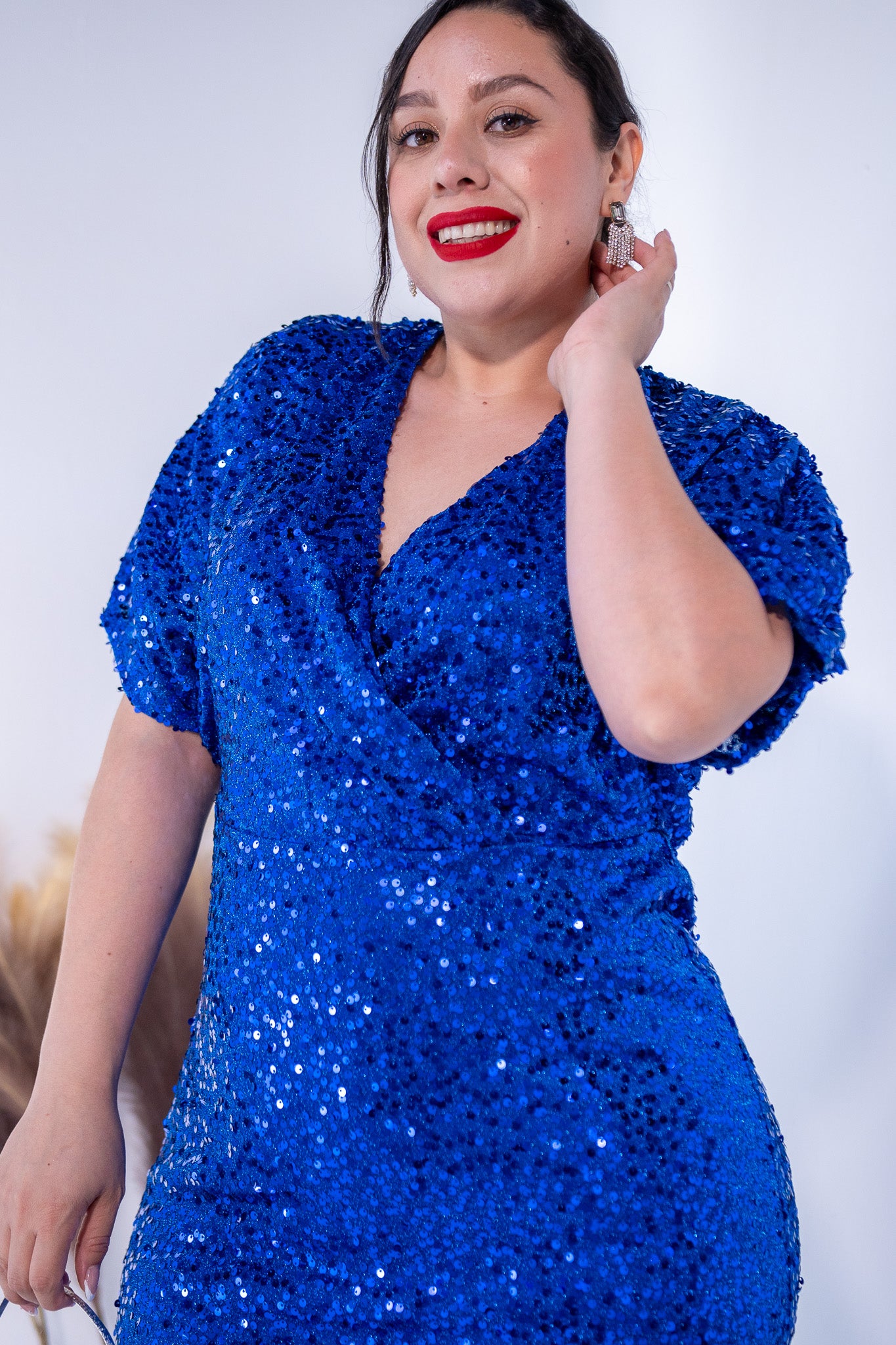 Vestido de Lentejuela Azul Plus Size para Mujer