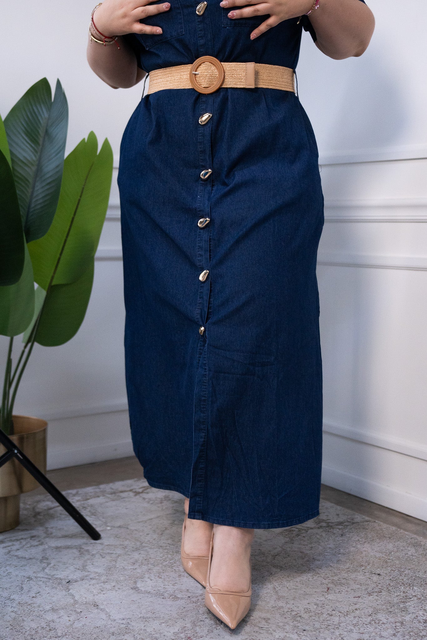 Maxi vestido camisero c/cinto osc