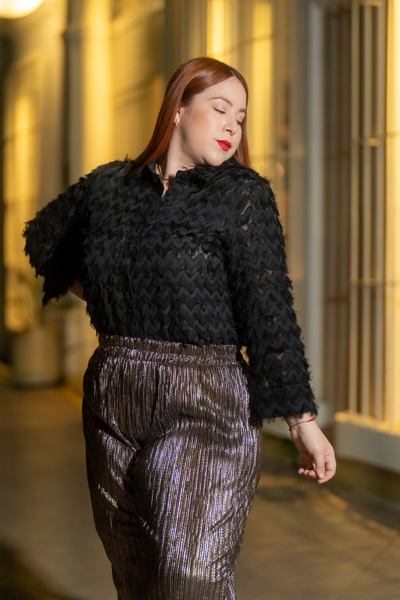 Camisa Curvy con Barbas Negra y Beige