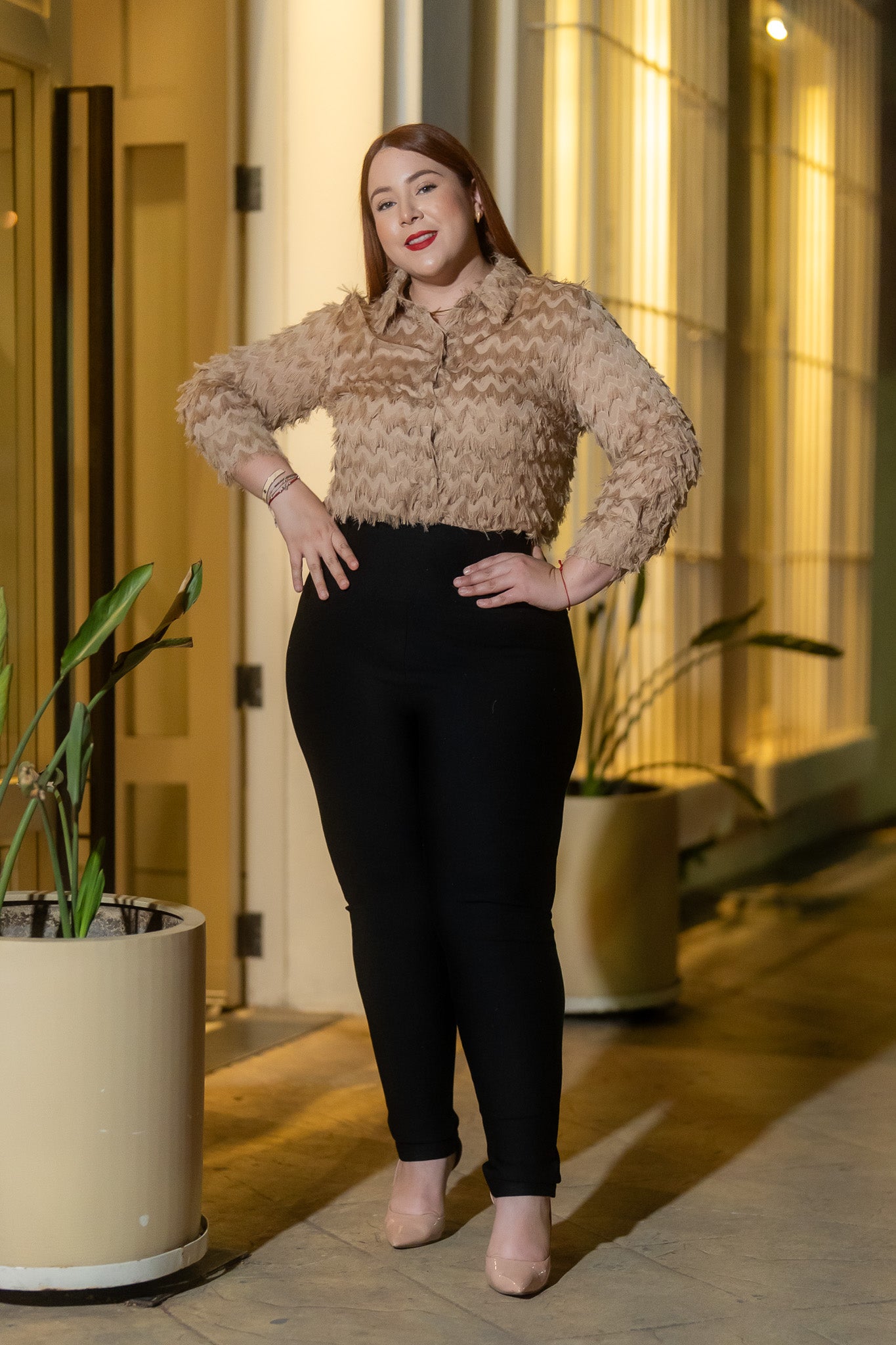 Camisa Curvy con Barbas Negra y Beige