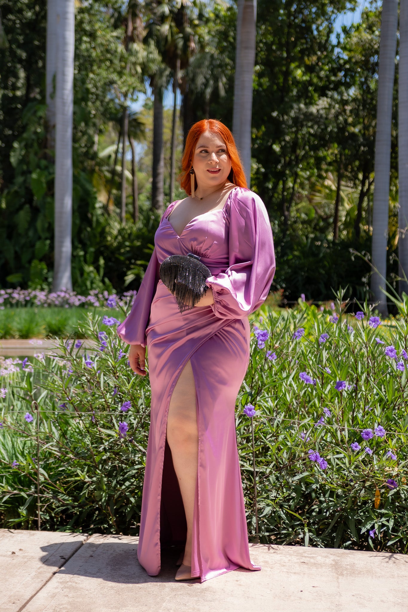 Vestido de Fiesta Satín Lavanda Plus Size para Mujer