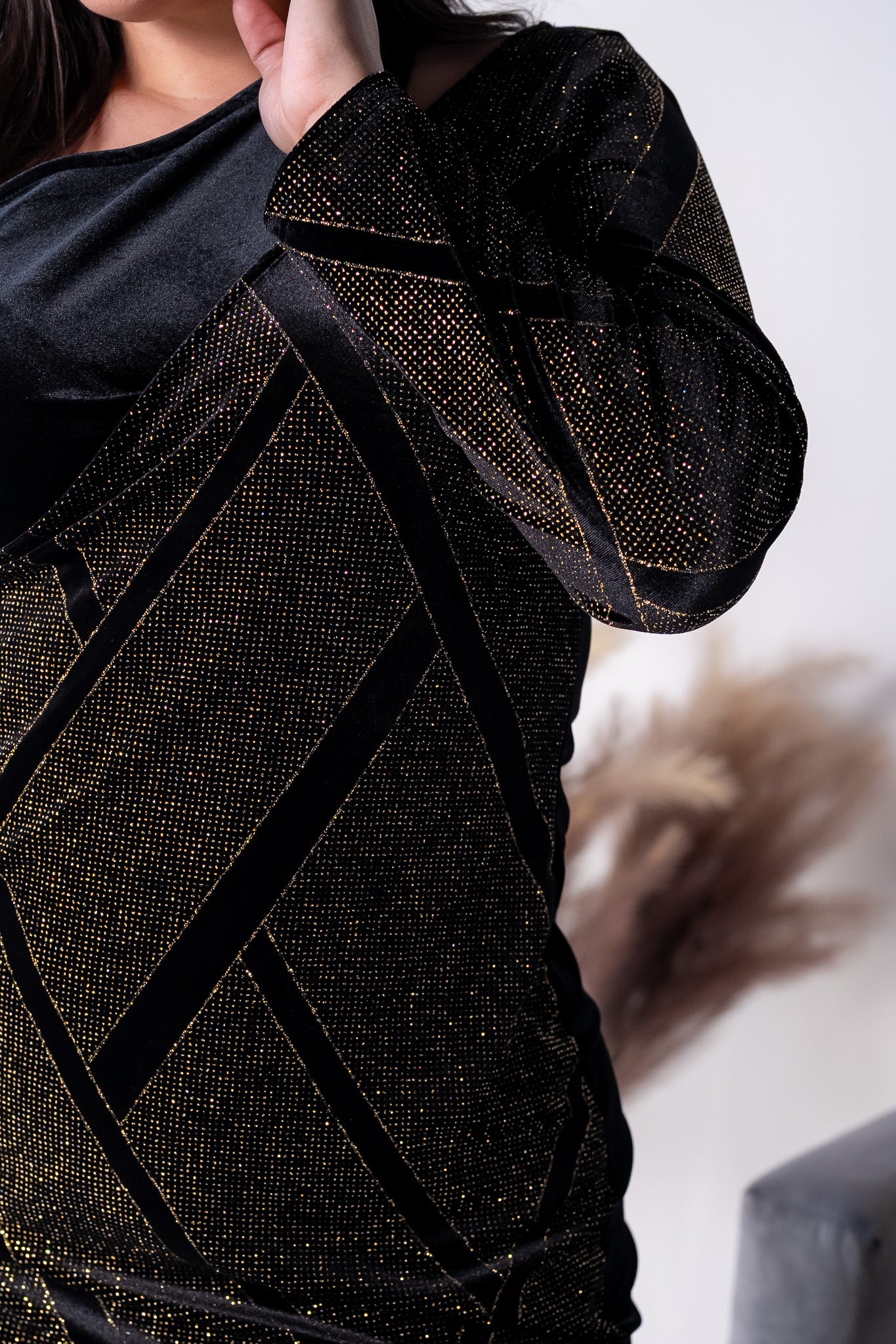 Gold Glitter Velvet Dress