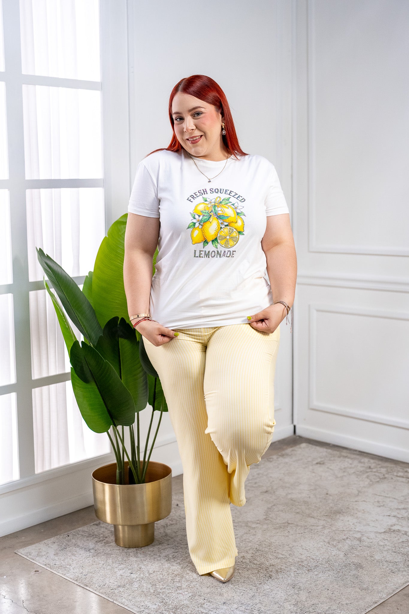 Playera Curvy Blanca Limones Algodón Premium Diseño Cítrico