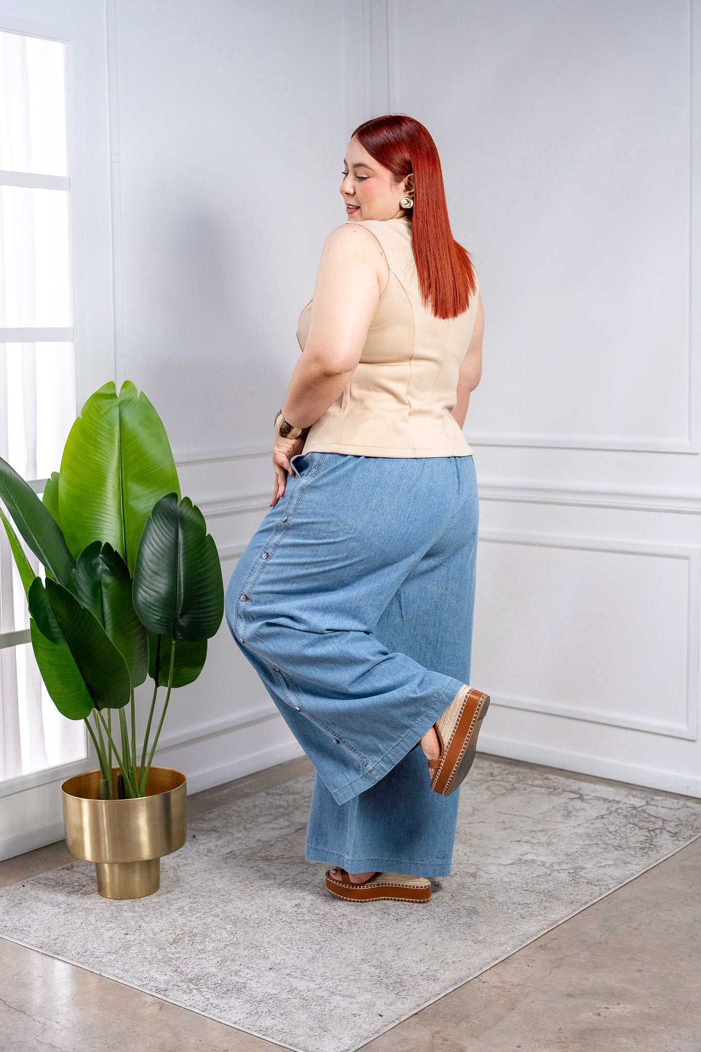 Pantalón Curvy Palazzo Mezclilla Tiro Alto Estilizador Casual