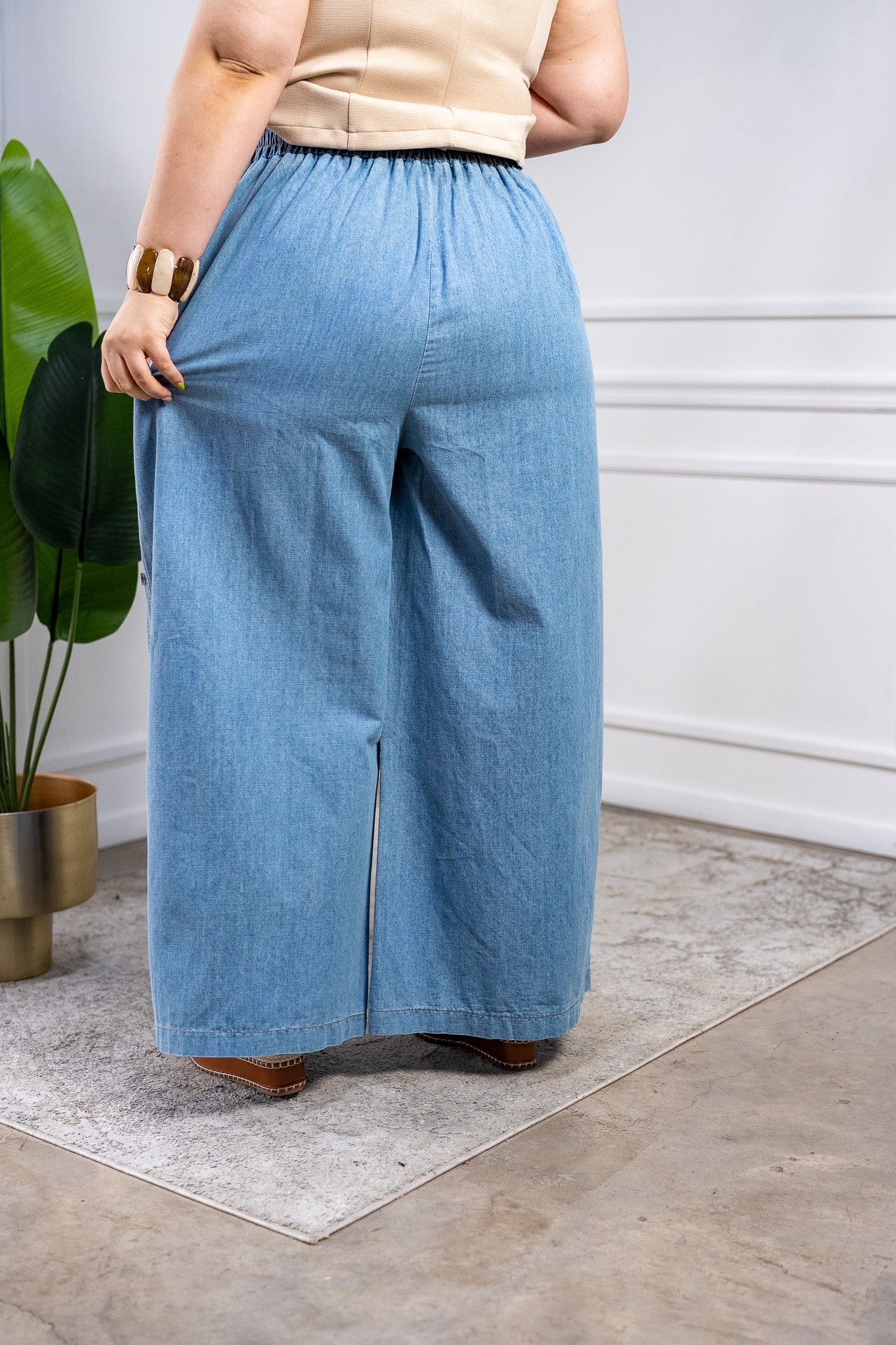Pantalón Curvy Palazzo Mezclilla Tiro Alto Estilizador Casual