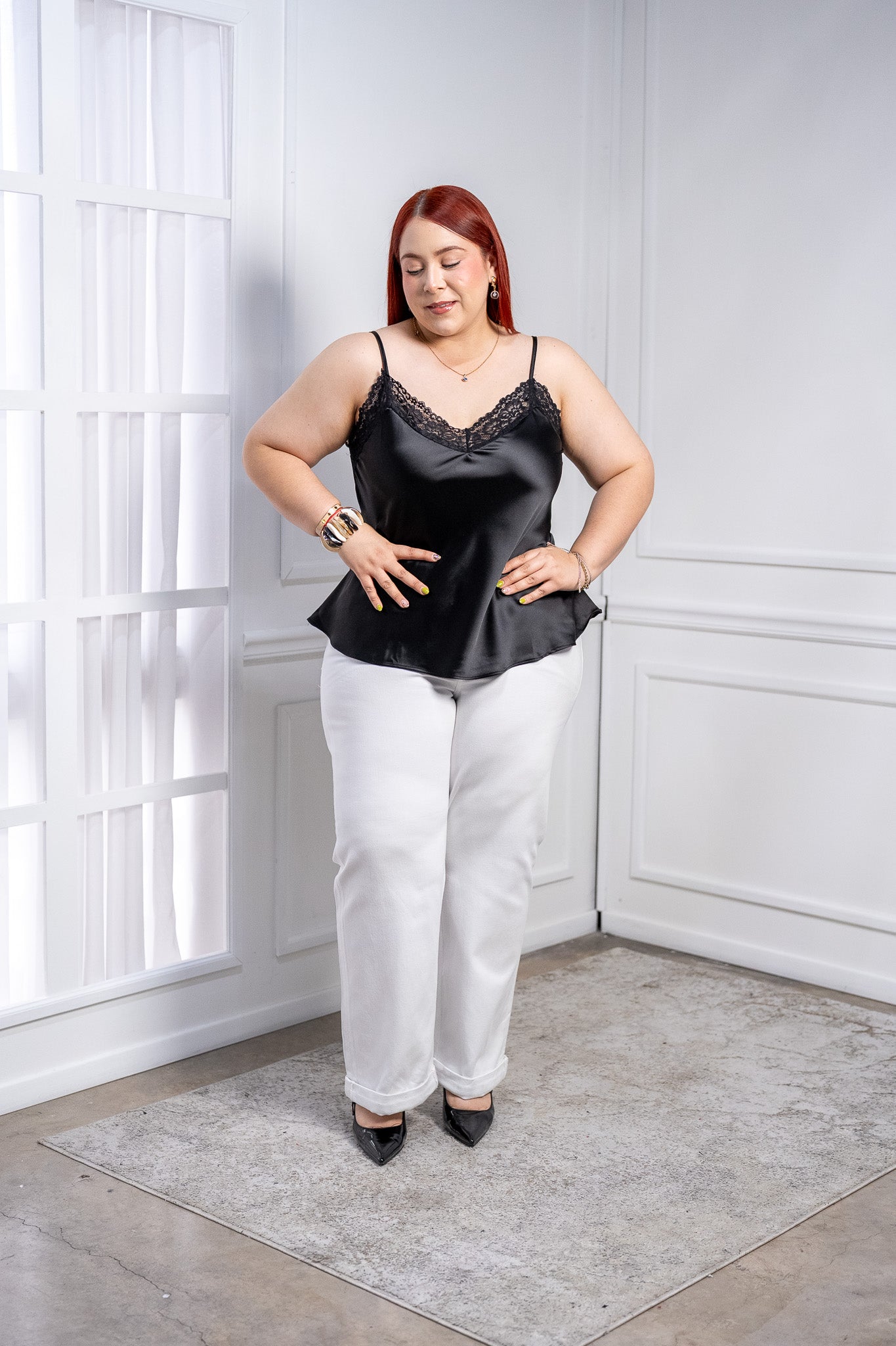 Jeans Curvy Barrel Blanco Stretch Tiro Alto Statement Verano