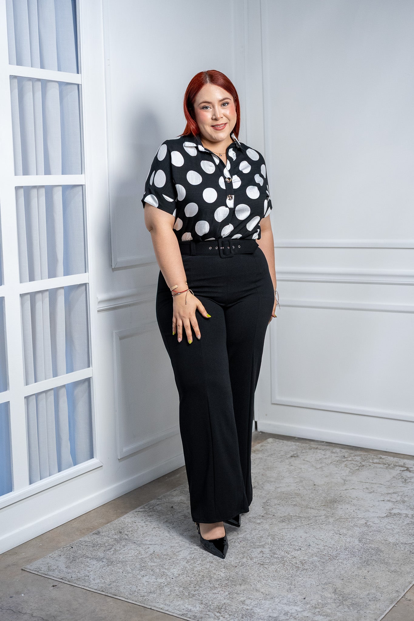 Pantalón Curvy Vestir Negro Tiro Alto con Cinturón a Juego