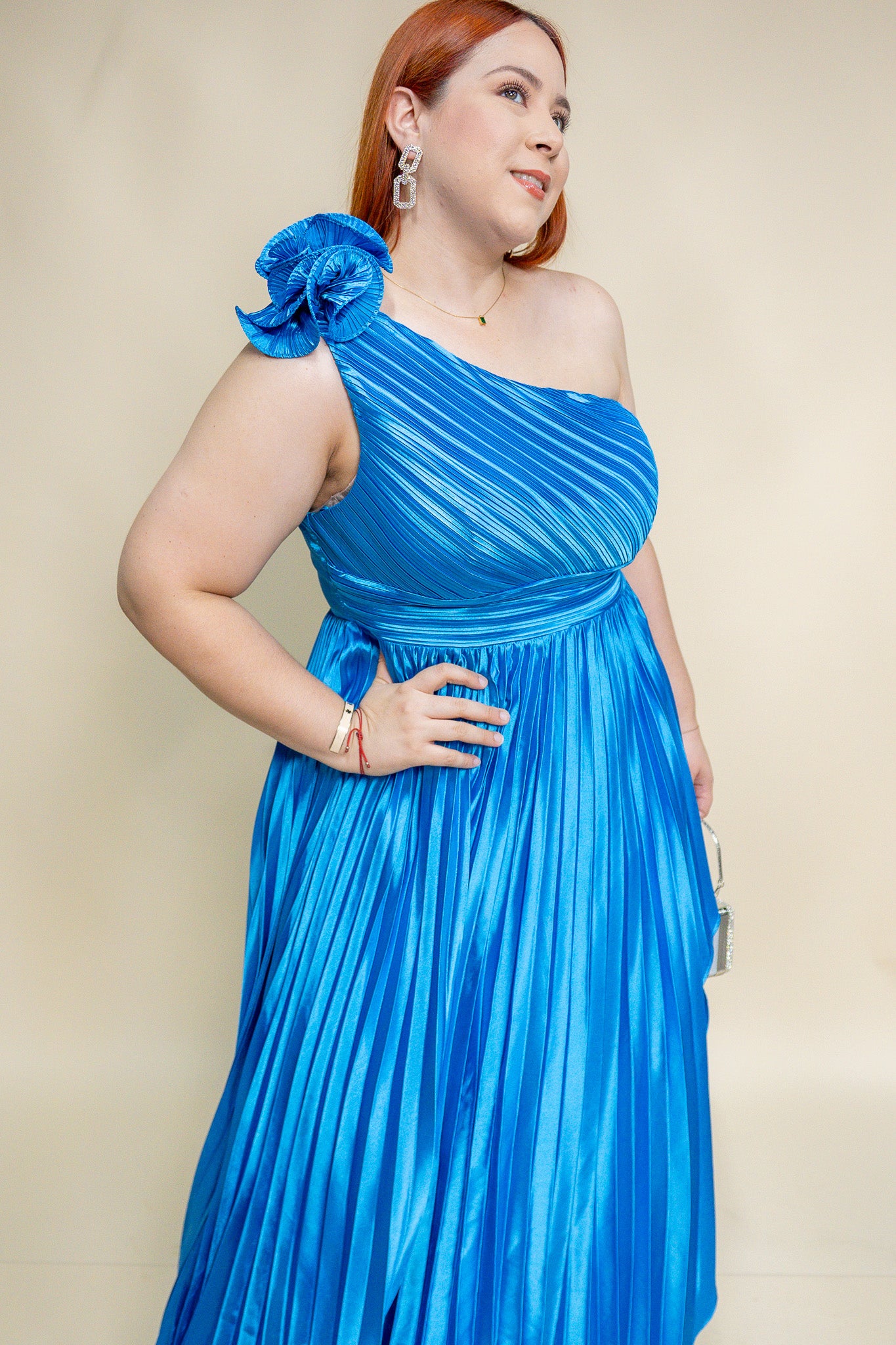 Vestido Plisado Azul Plus Size para Mujer