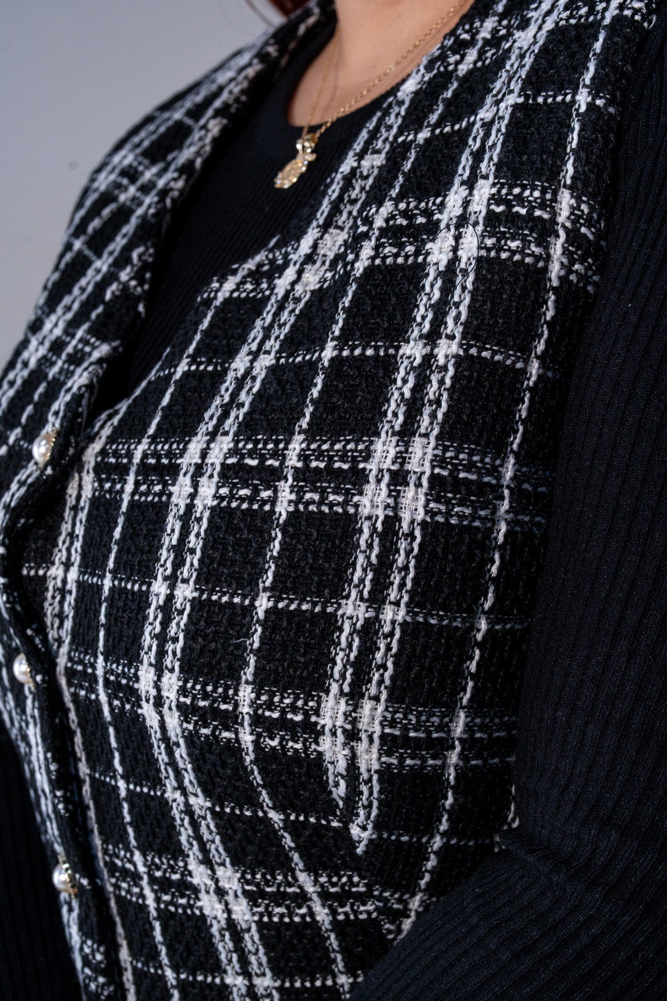 Set Falda a Cuadros con Chaleco Negro Plus Size para Mujer