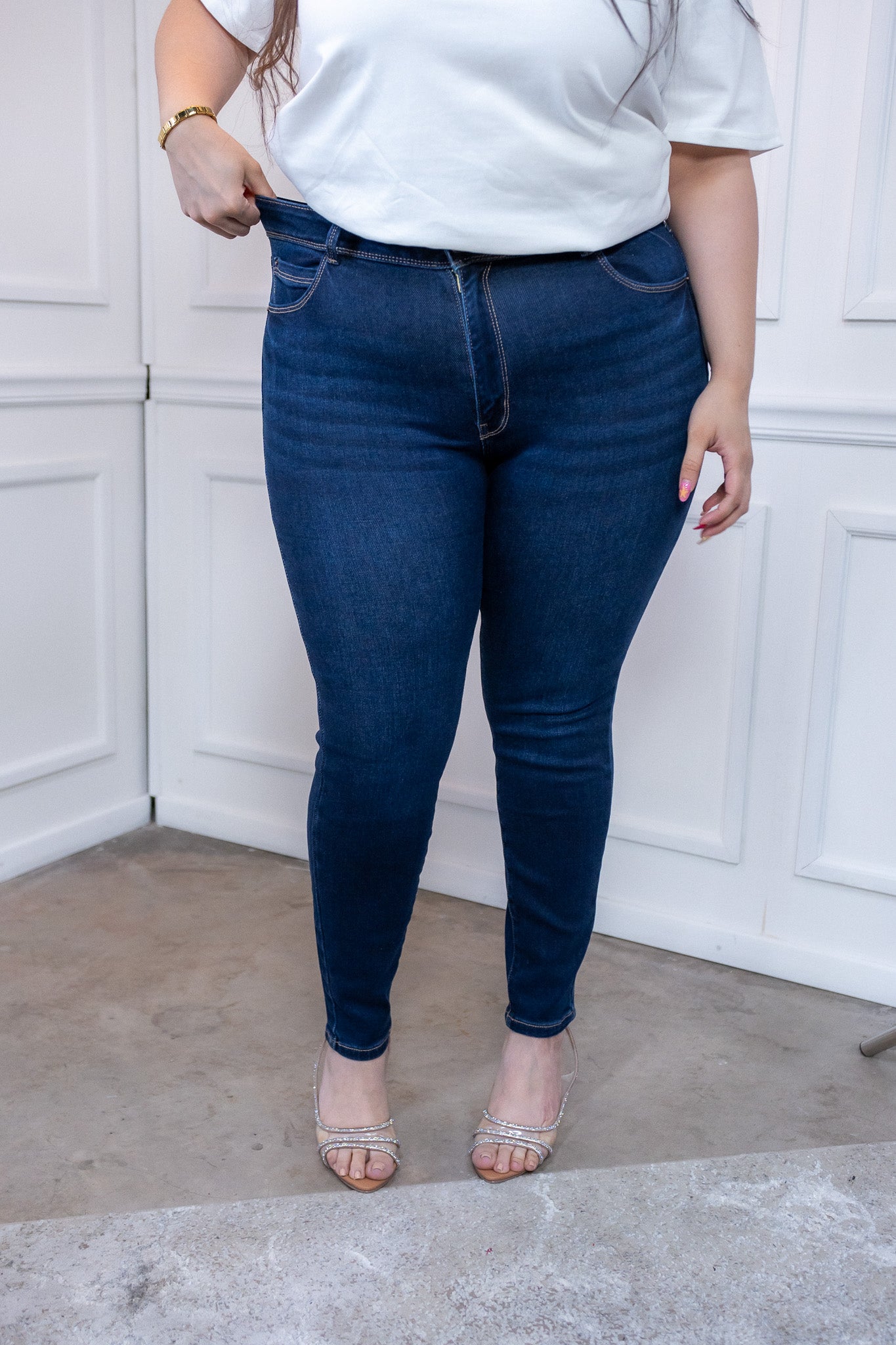 Jeans Curvy Skinny Liso Oscuro Stretch Estiliza Silueta