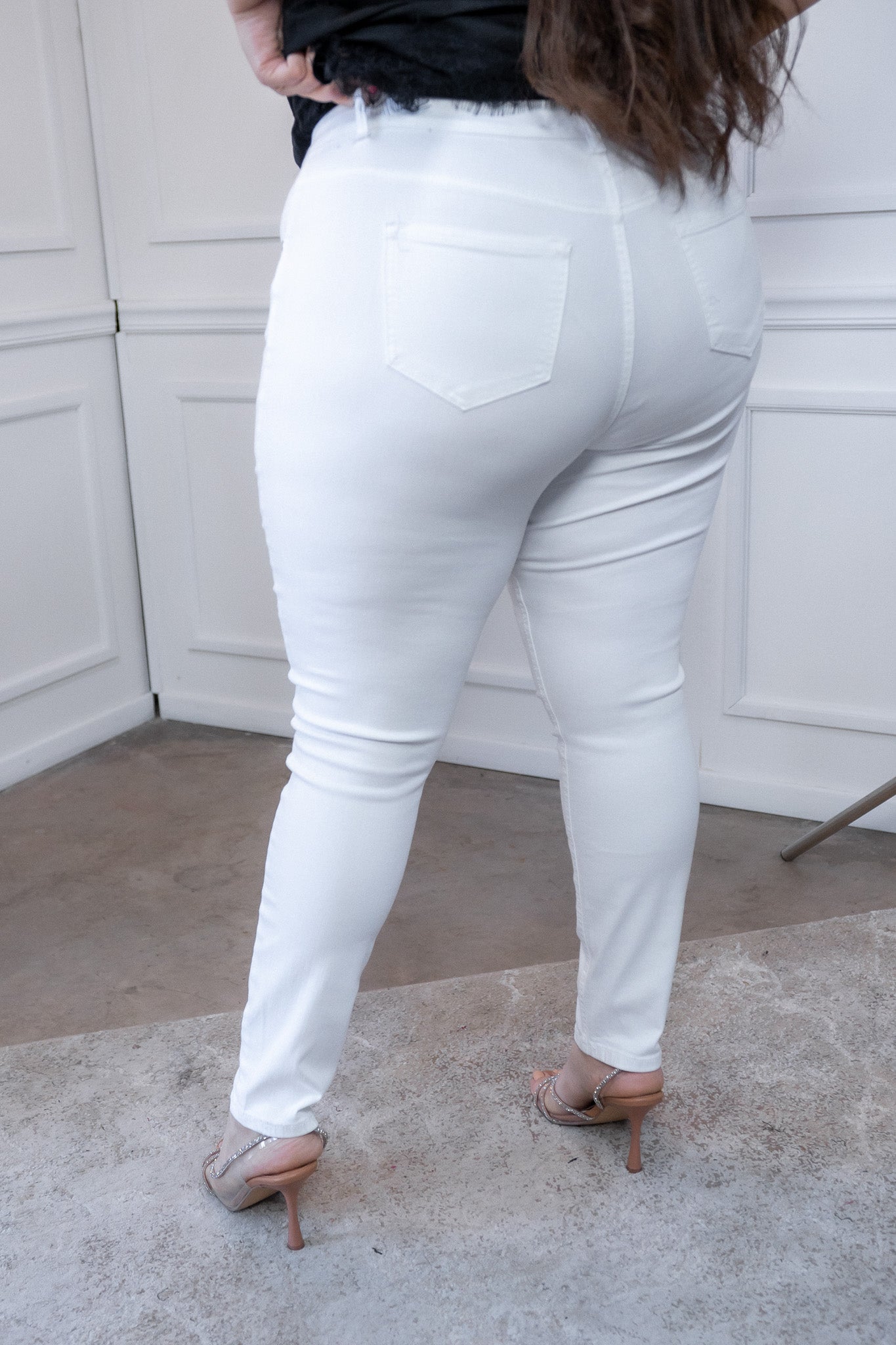 Jeans Curvy Skinny Liso Blanco Stretch Cintura Alta Casual
